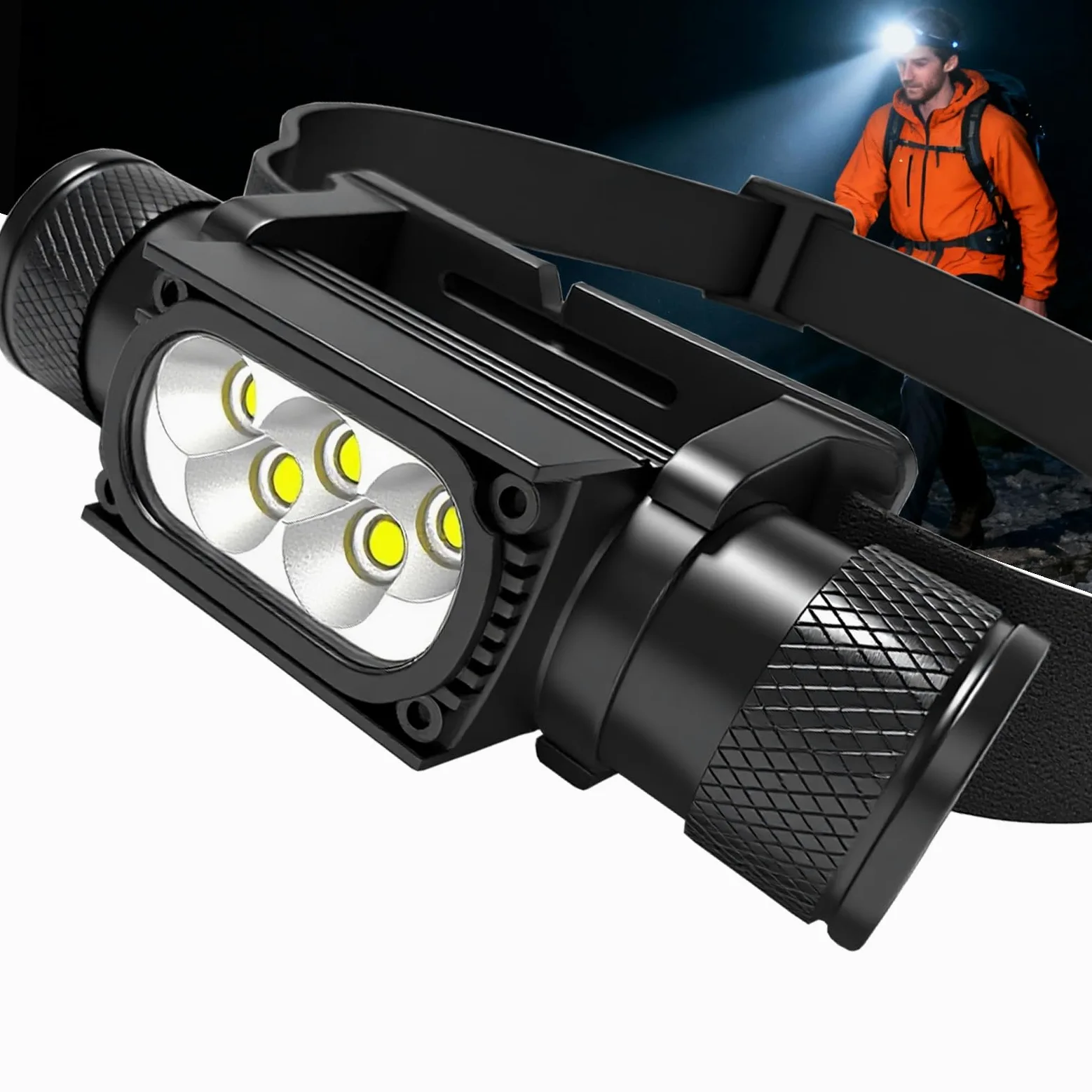 Linterna frontal LED recargable: 1600 lúmenes, USB-C, ultra duradera, a prueba de golpes e impermeable, sobrevive a caídas de 3 m, sumergible y resistente a los impactos, perfecta para camping