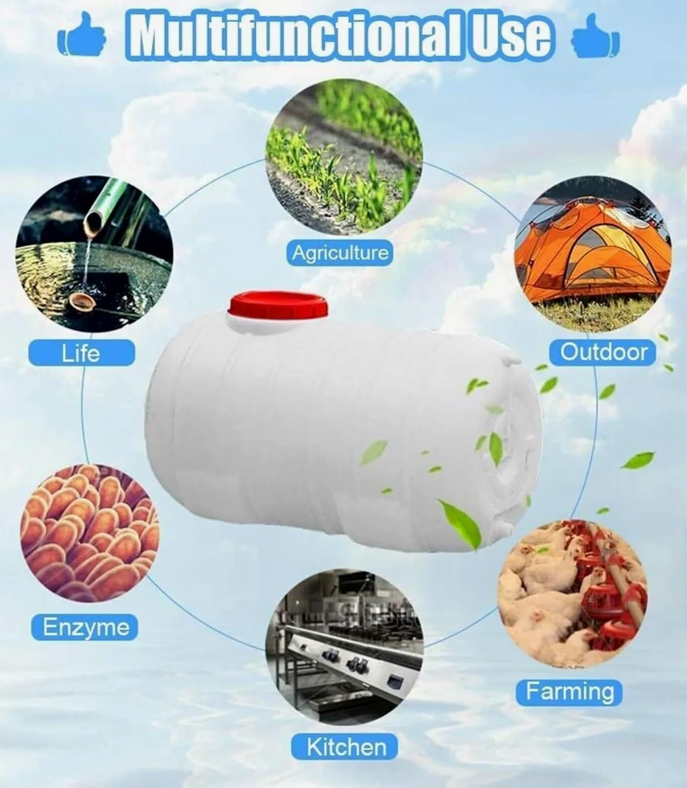 Almacenamiento de Agua Depósito Agua Plástico Grueso 50L/100L/150L/200L Diseño Asa Emergencias Acampada Senderismo Ecológico Duradero