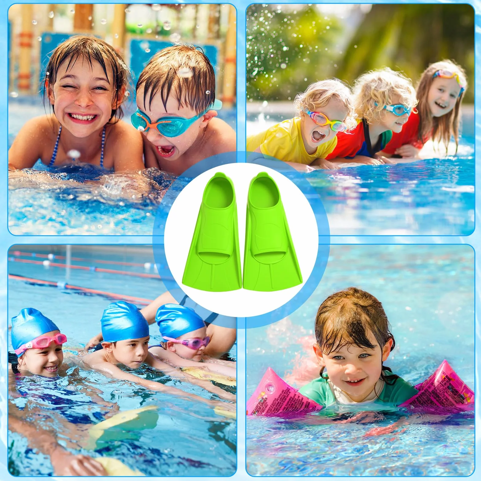 Aletas de natación para niños, aletas cortas para niños, 100% silicona, aletas cortas para entrenamiento de natación, entrenamiento en aguas abiertas, esnórquel, buceo para principiantes