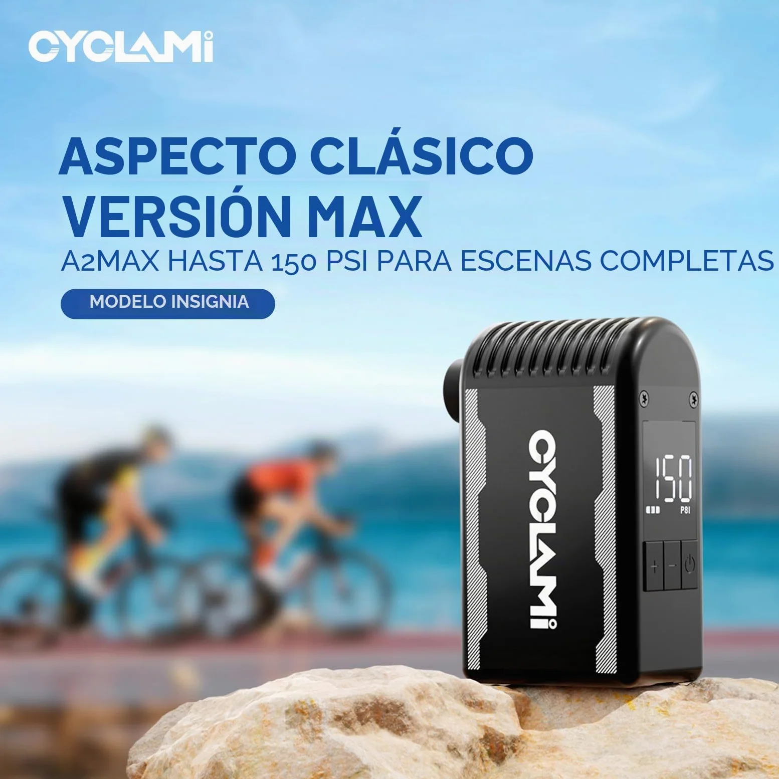 A2MAX Bomba de Bicicleta 150PSI Mini Eléctrico de la Bicicleta con Manómetro Digital Bomba Portátil Parada Automática con Válvulas Presta y Schrader para Bicicletas de Carretera y de Montaña
