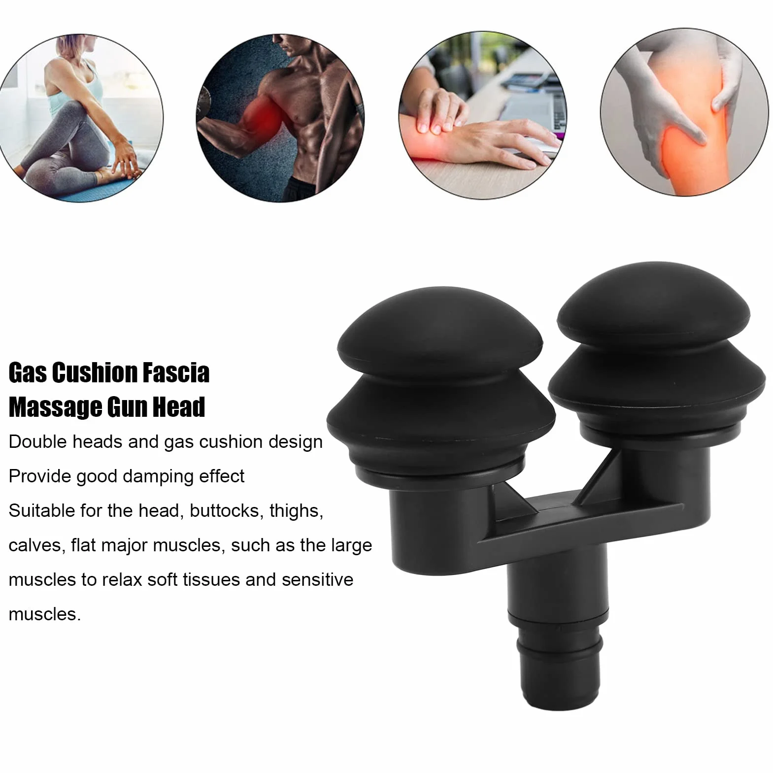 Cabezal de Pistola de Masaje Muscular, Cabezal de Masajeador de Fascia con Cojín de Gas Doble de 18 mm