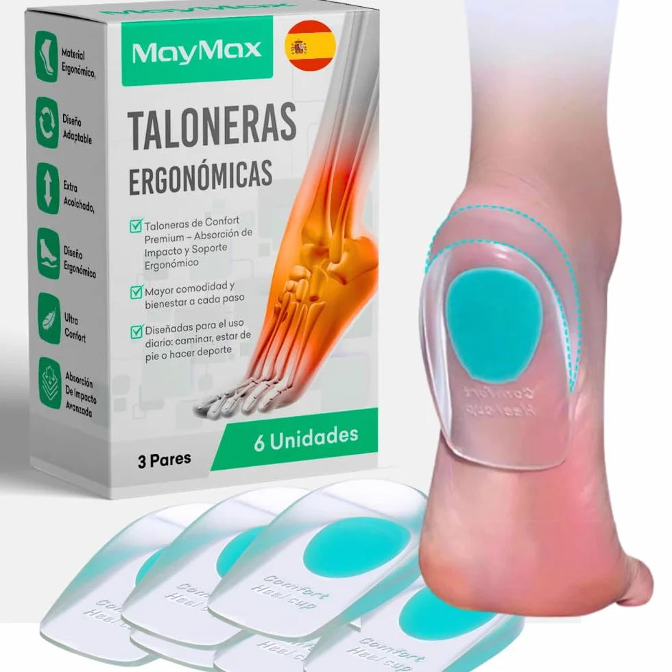 Taloneras para Fascitis Plantar, Espolón Calcáneo y Tendinitis Aquiles - Plantillas de Silicona con Soporte Ergonomico y Absorción de Impactos - Pack de 6