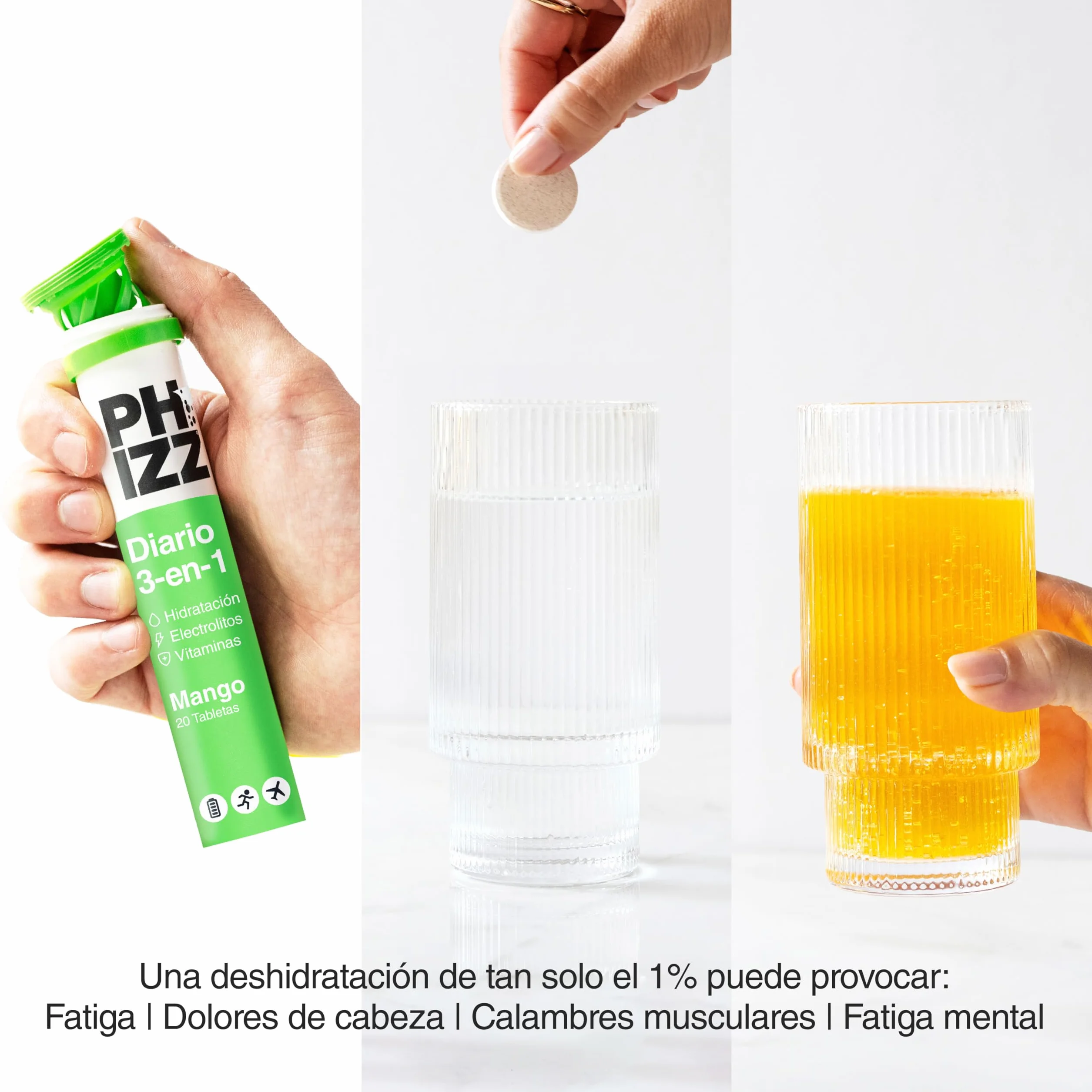 Phizz Electrolitos Multivitaminas e Hidratación Efervescente Comprimidos 18 Vitaminas y Minerales Vitamina C 60 Pastilla Mango