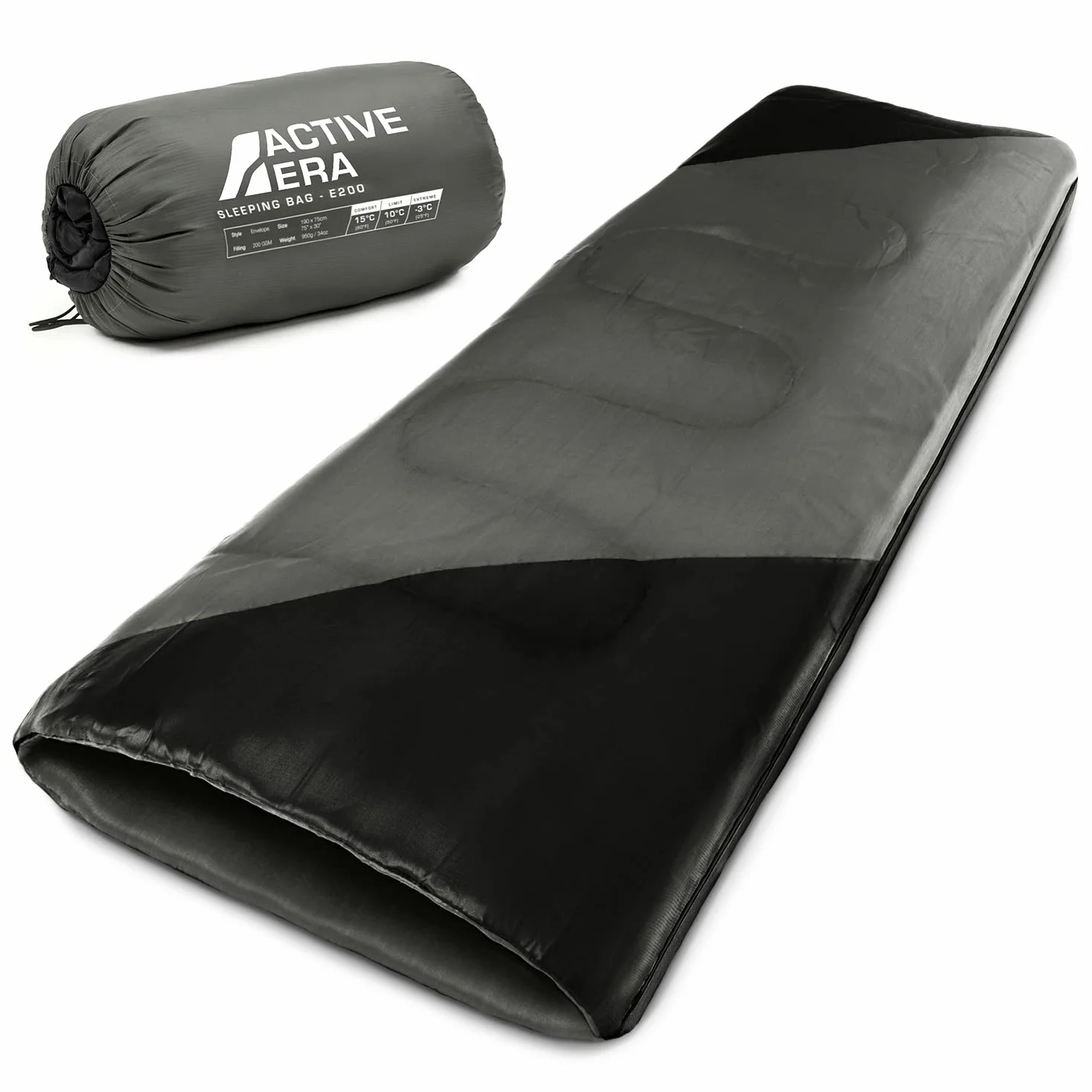Active Era Saco de Dormir Ligero, 950 g, cálido, Transpirable para Adultos y niños. 10°C a 15°C, Uso Extremo -3°C. Campismo, Viajar, Senderismo, Interior y Exterior - 190 x 75cm