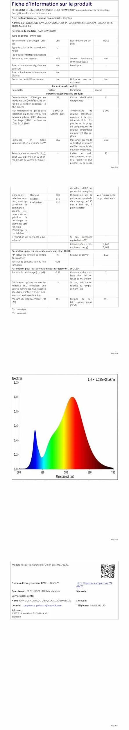 Klighten Lampara Espejo Baño Luz Led 60cm 18W 1170 Lumen IP44 Blanco Cálido 3000K