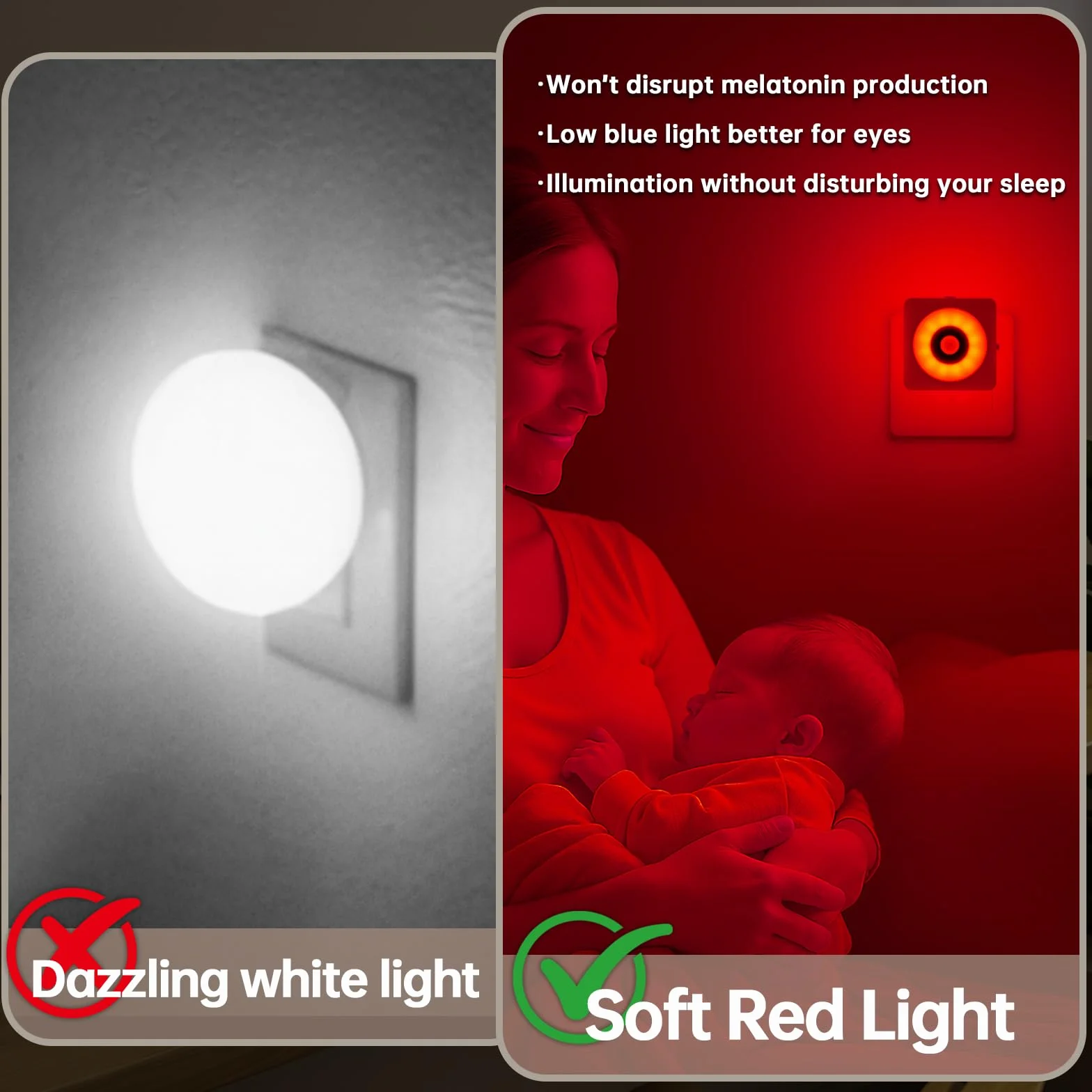 LED Luz con Sensor de Movimiento 2pcs Luce Notturna Bambini da Presa Brillo Regulable CE Rojo