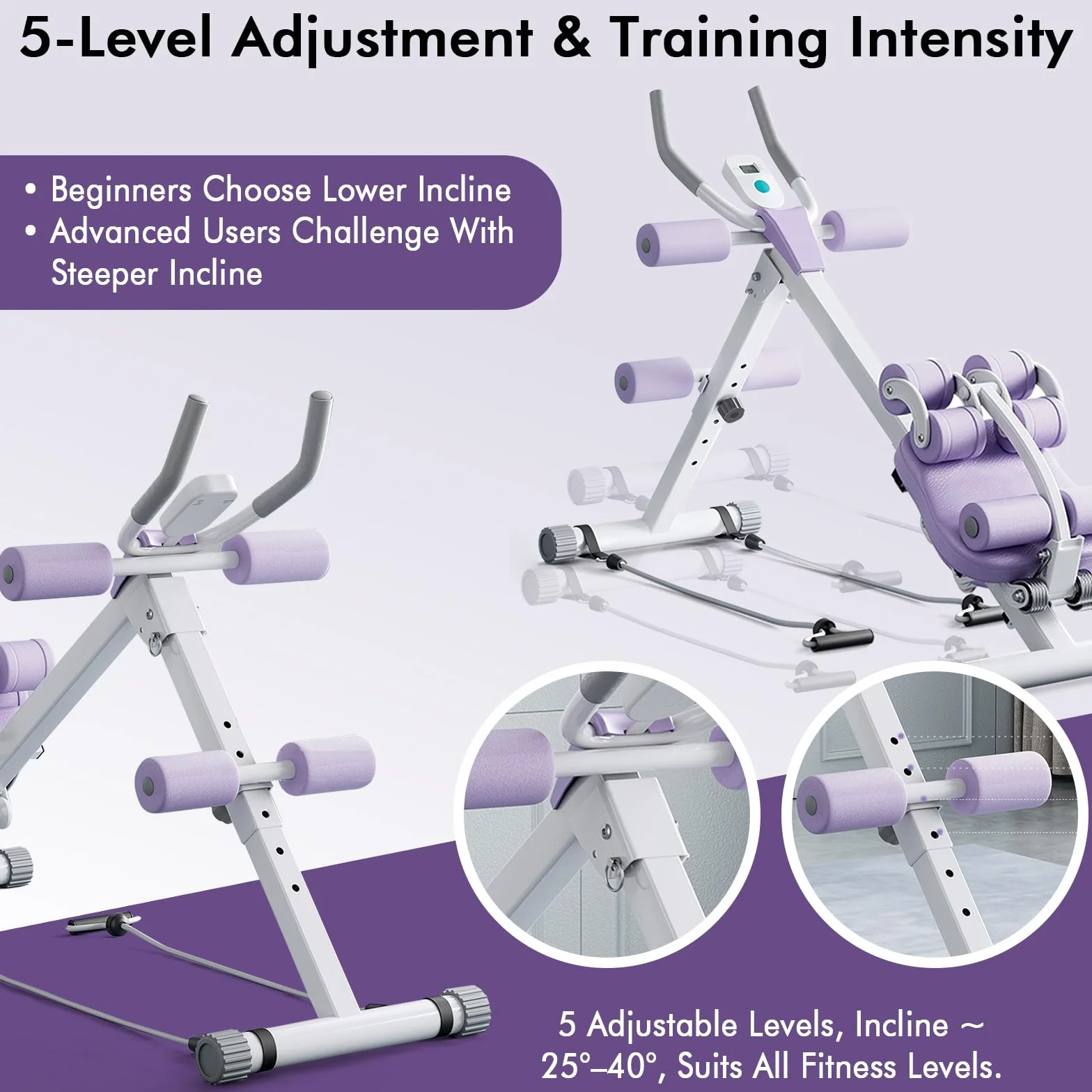 4 en 1 Maquina Abdominales en Casa, Banco Abdominales Plegable, Maquina de Ejercicios para Casa (Capacidad de Carga 150 Kg), con Pantalla LED, para Cuerda Cardio, Entrenamientos para El Core