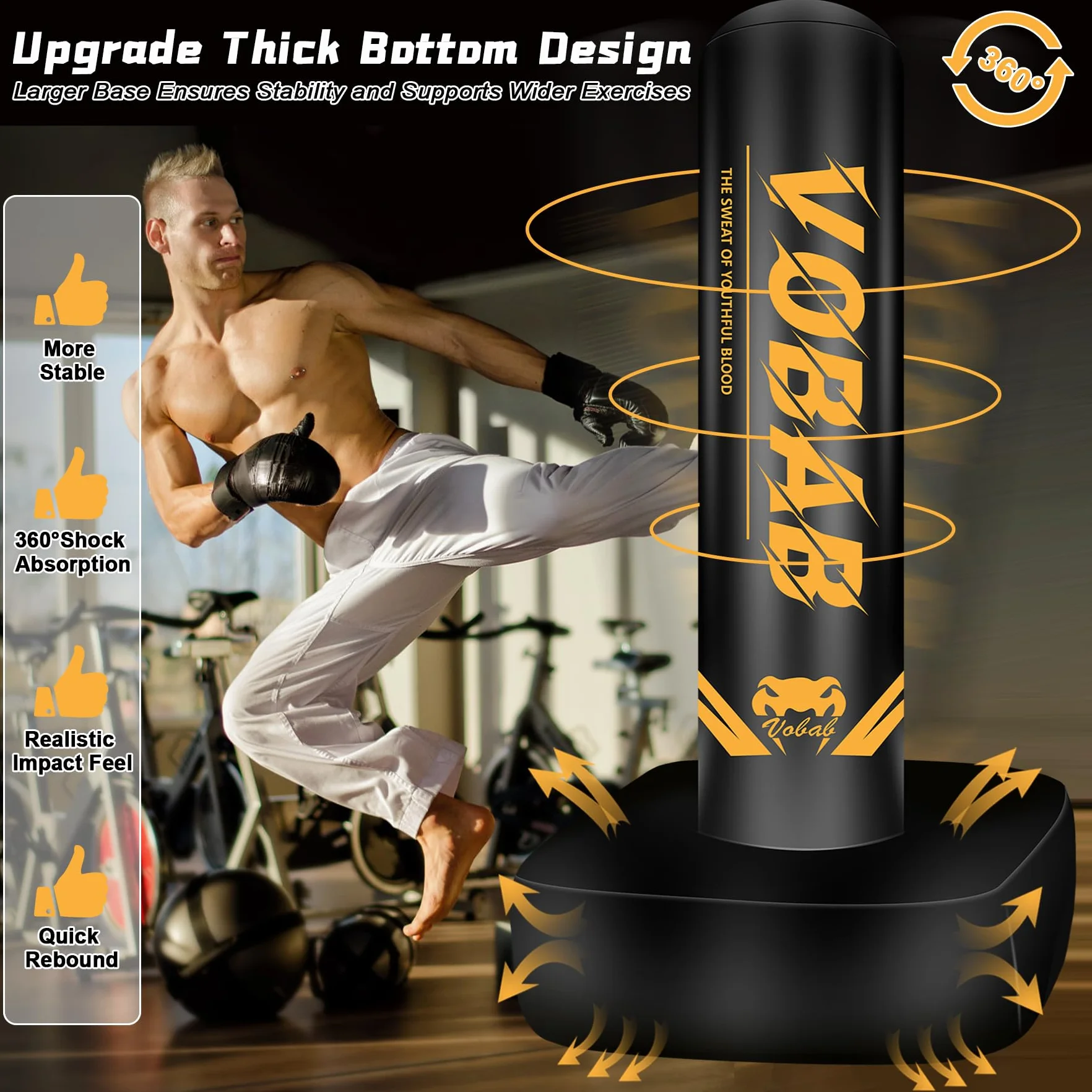 Boxeo pesado con base cuadrada, saco de boxeo, guantes de boxeo, bomba, caja de regalo premium para gimnasio en casa, MMA, fitness, saco de boxeo inflable para hombres