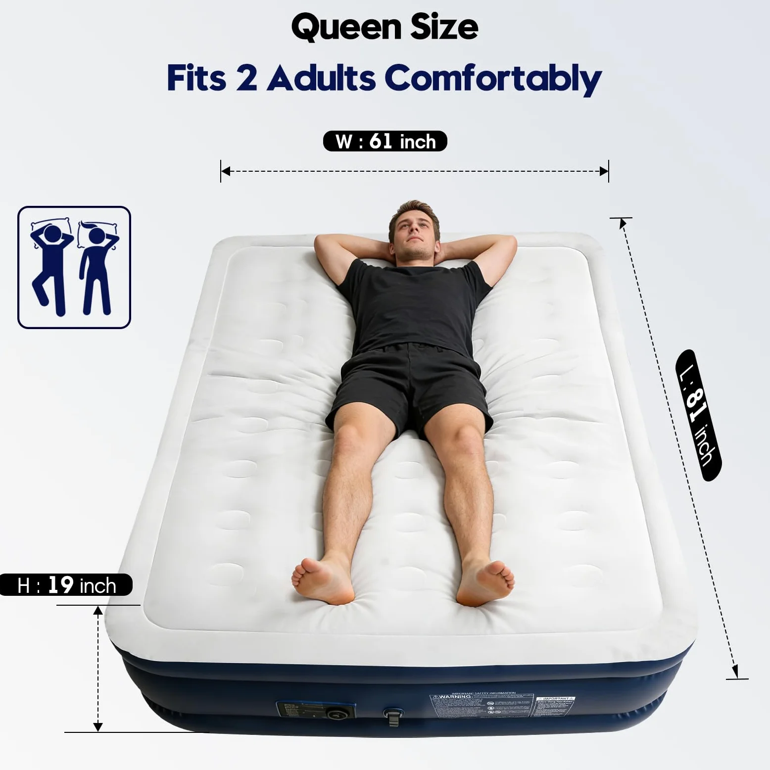 Colchón de aire individual con bomba integrada, 18 pulgadas de alto y capacidad de hasta 800 libras, inflado rápido en 3 minutos, colchón inflable duradero con bolsa de almacenamiento, cama inflable
