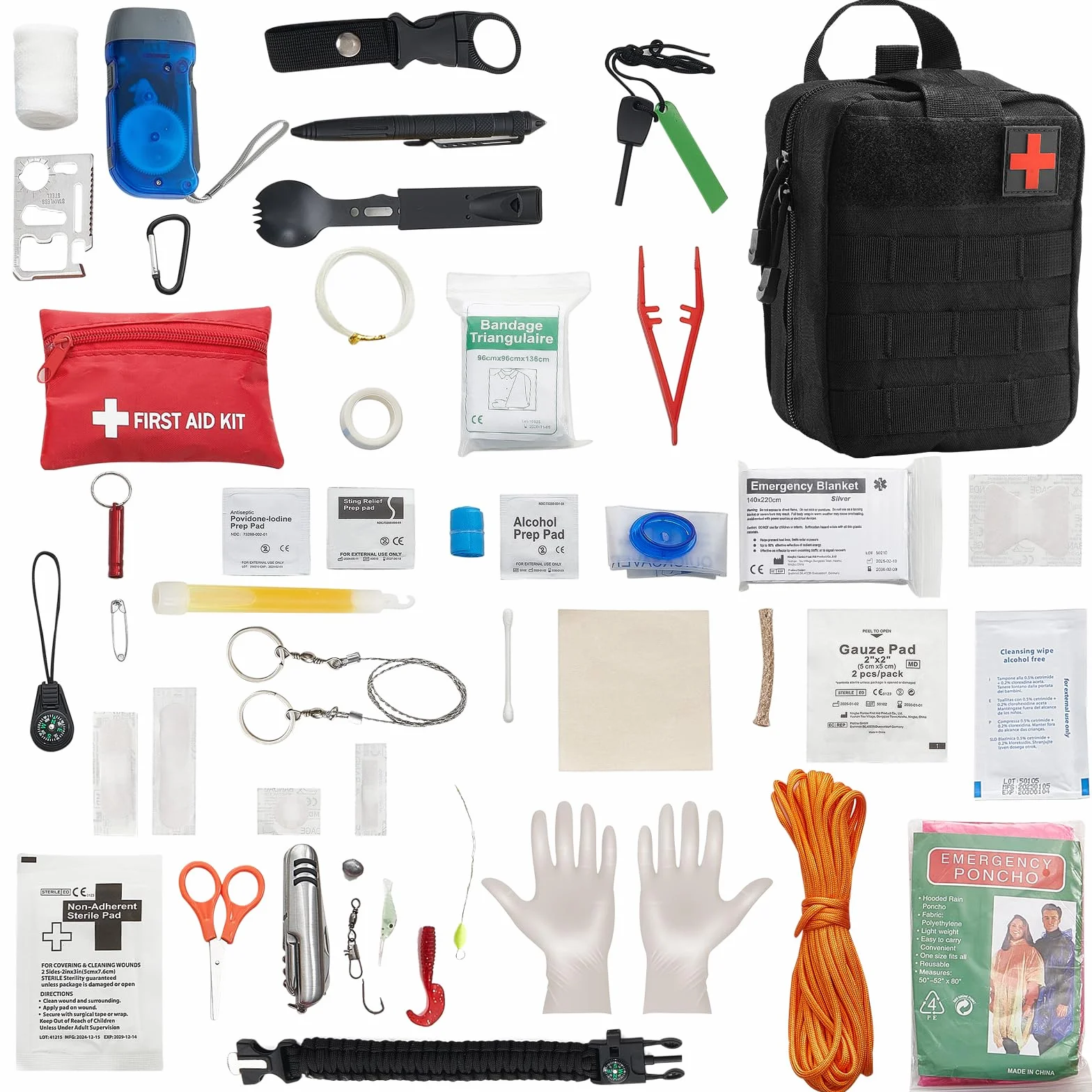 VEVOR Botiquín de Primeros Auxilios, Bolsa de Nailon 600D 210x150x110 mm 250 Piezas para Emergencias