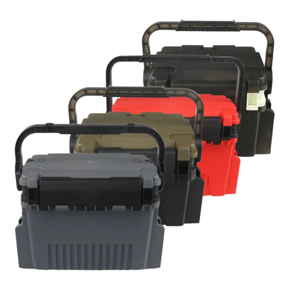Caja de aparejos de pesca de gran capacidad con particiones ajustables para almacenamiento de señuelos de pesca en el mar y diseño de asiento en color negro (pequeño negro)