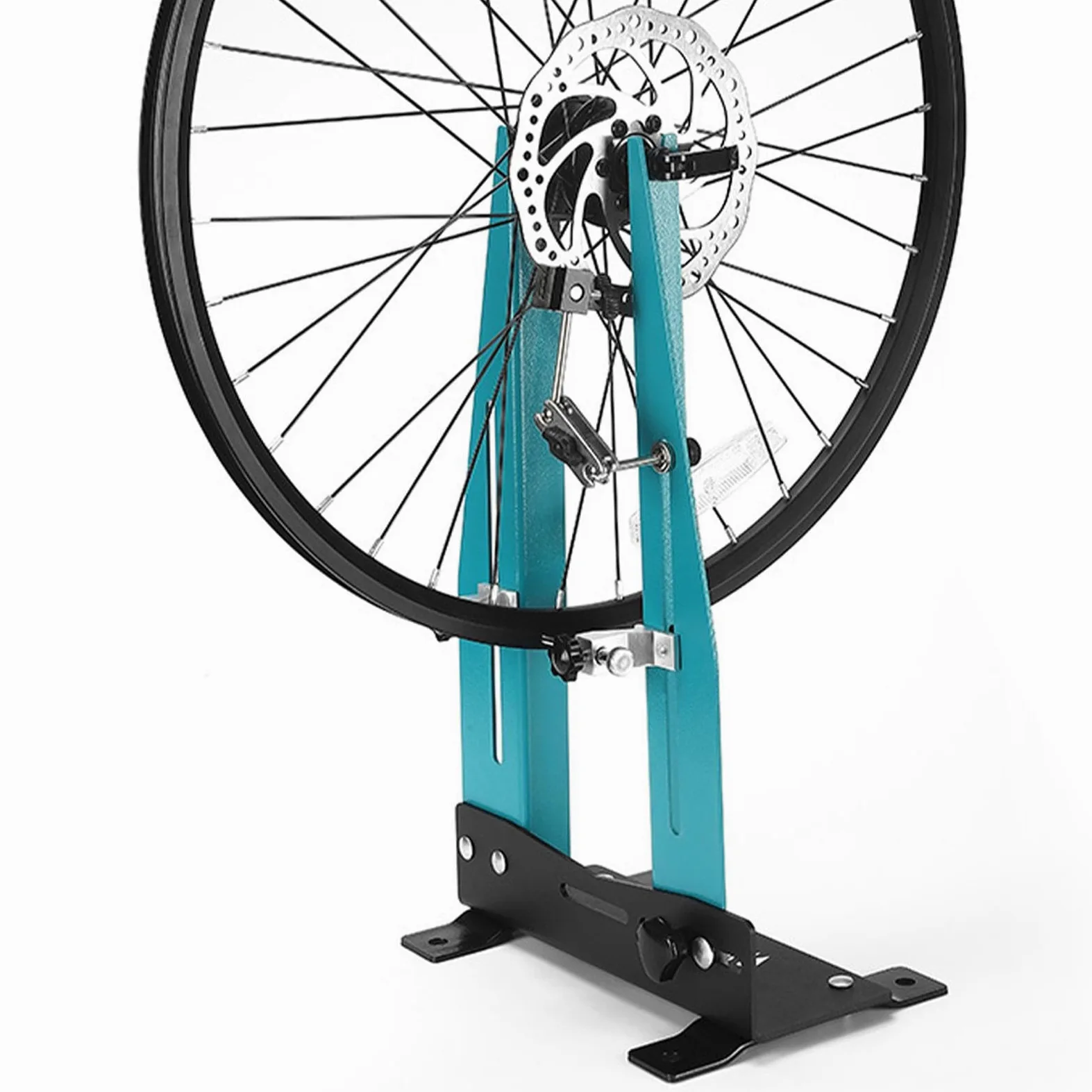 Soporte para rueda de bicicleta, mesa circular, herramienta de corrección de juego de ruedas, estación de reparación de alineación de ruedas ajustable con llaves de radio, base estable para