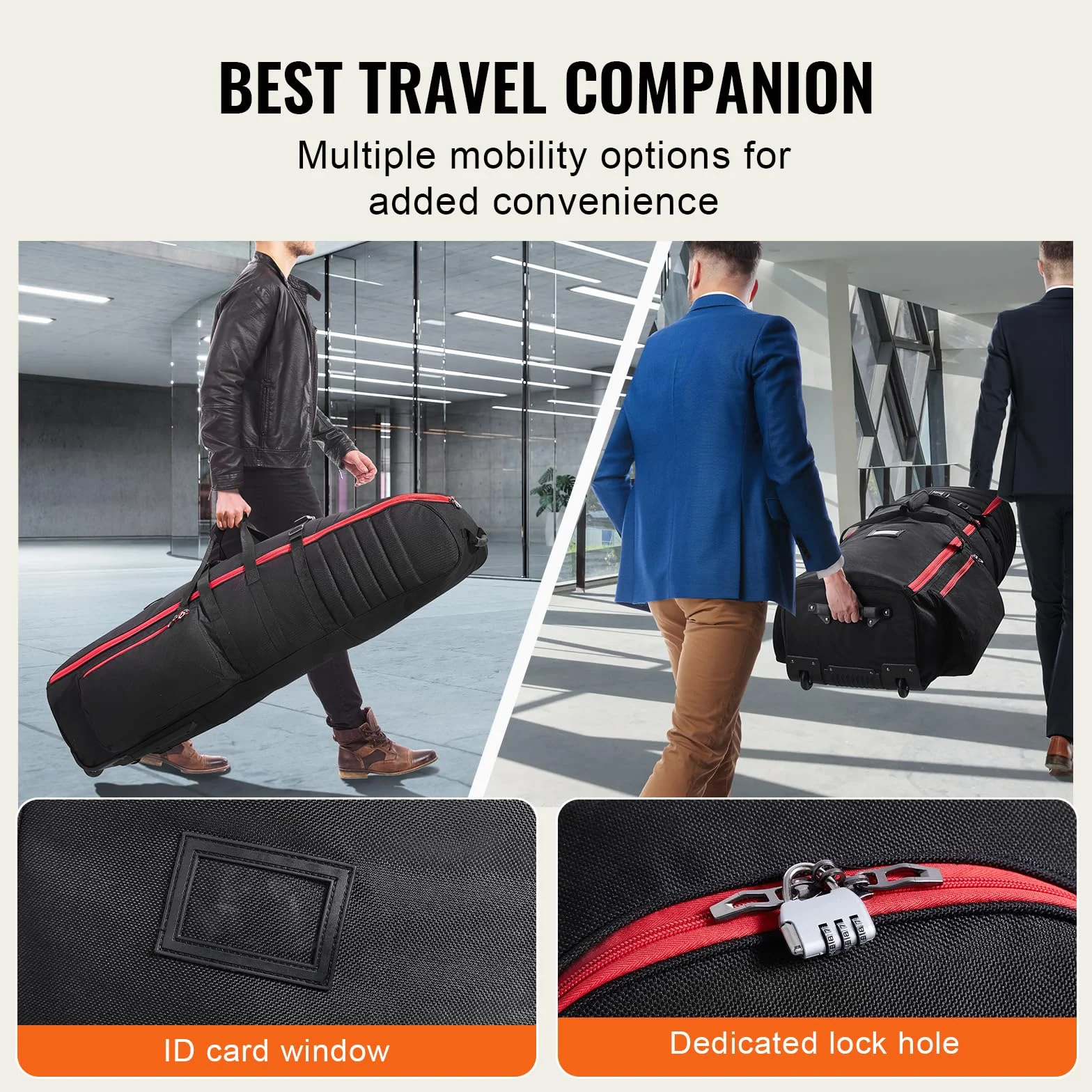 VEVOR Funda de Viaje de Golf Blanda, Poliéster Oxford 1800D, Resistente al Agua, Acolchada, con Ruedas, Plegable, 520 x 450 x 1420 mm