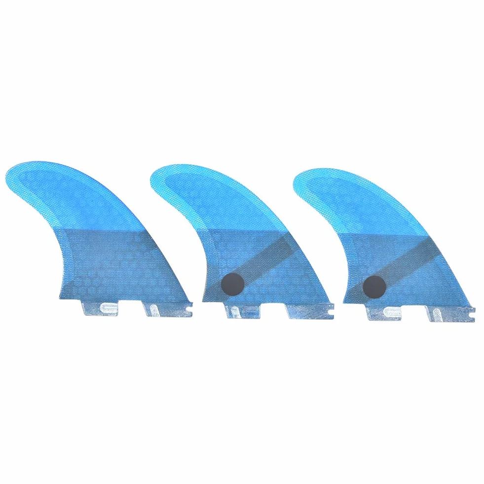 Aleta de para tabla de surf FCS2, juego de aletas para tabla de surf de fibra de vidrio, accesorio de surf de alto rendimiento con refuerzo de fibra de carbono, 3 aletas azules