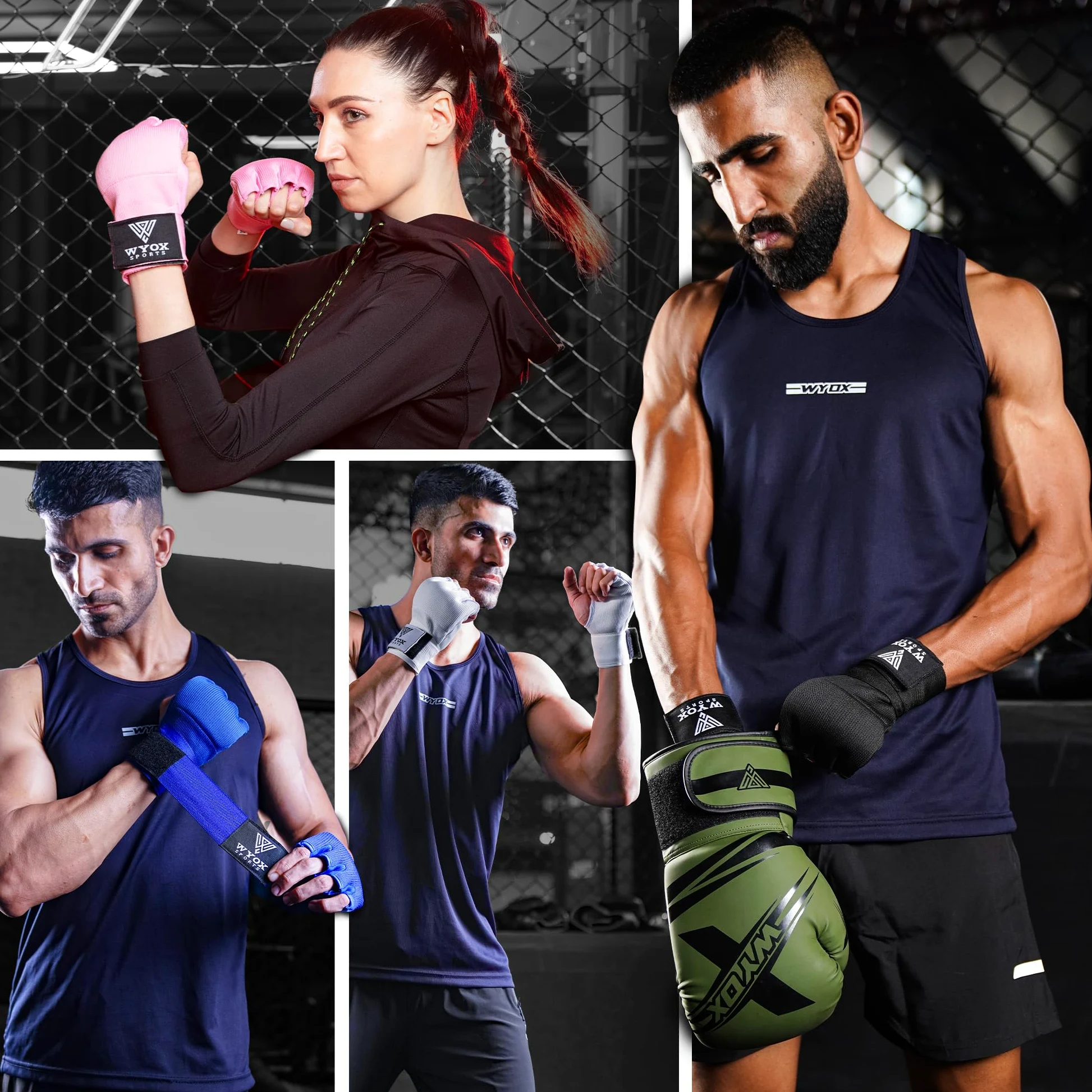 WYOX Guantes interiores de boxeo de gel para hombres y mujeres, correa de muñeca rápida de 80 cm, soporte acolchado para nudillos, sin dedos, artes marciales mixtas, Muay Thai, kickboxing, para