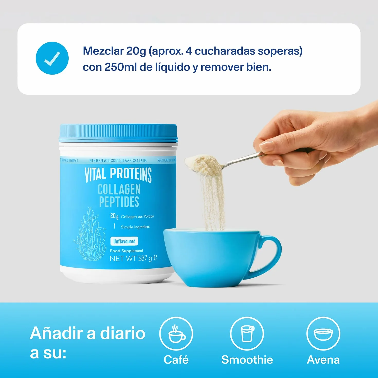 Vital Proteins Péptidos de Colágeno Hidrolizado Tipo I y III, Sin Sabor, 587g
