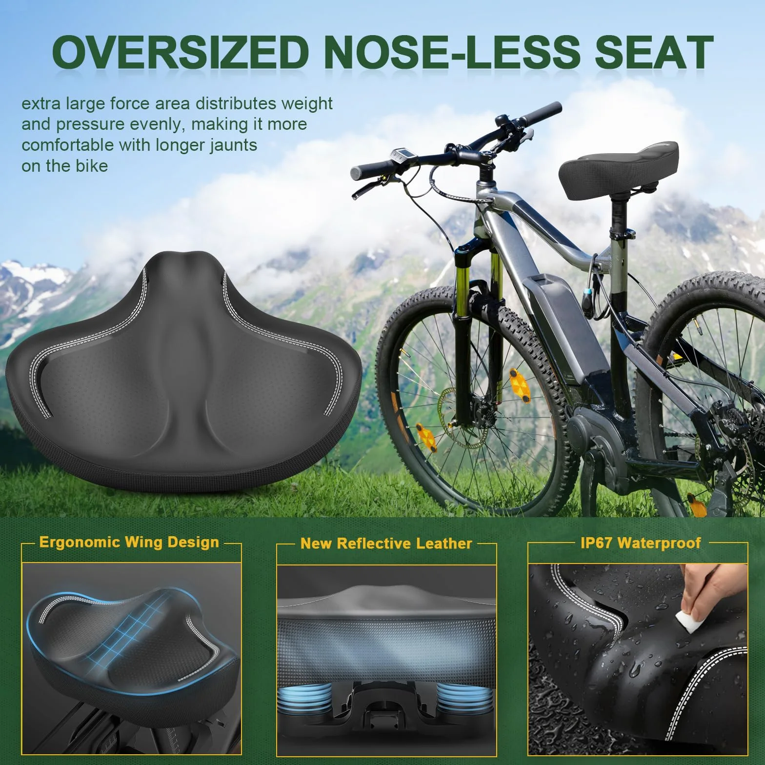 Cojín de asiento de bicicleta de gran tamaño sin nariz, cómodo asiento de bicicleta para hombres y mujeres, sillín de bicicleta extra ancho compatible con Peloton, bicicleta eléctrica