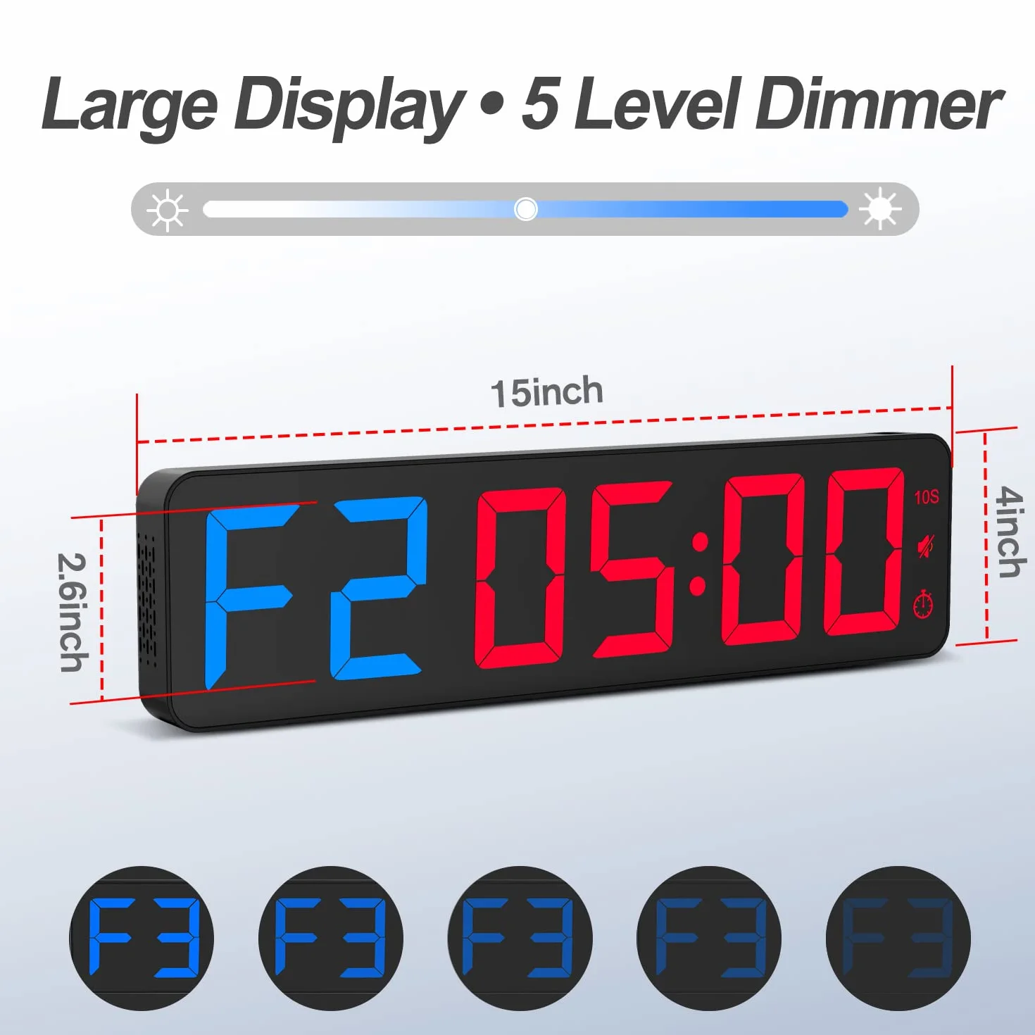 ANJANK Temporizador de Gimnasio Reloj de Pared Digital LED Grande de 15'', Timer de Intervalo con Cronómetro,Cuenta Regresiva/Ascendente,Volumen Ajustable,Timer de Entrenamiento con Control Remoto