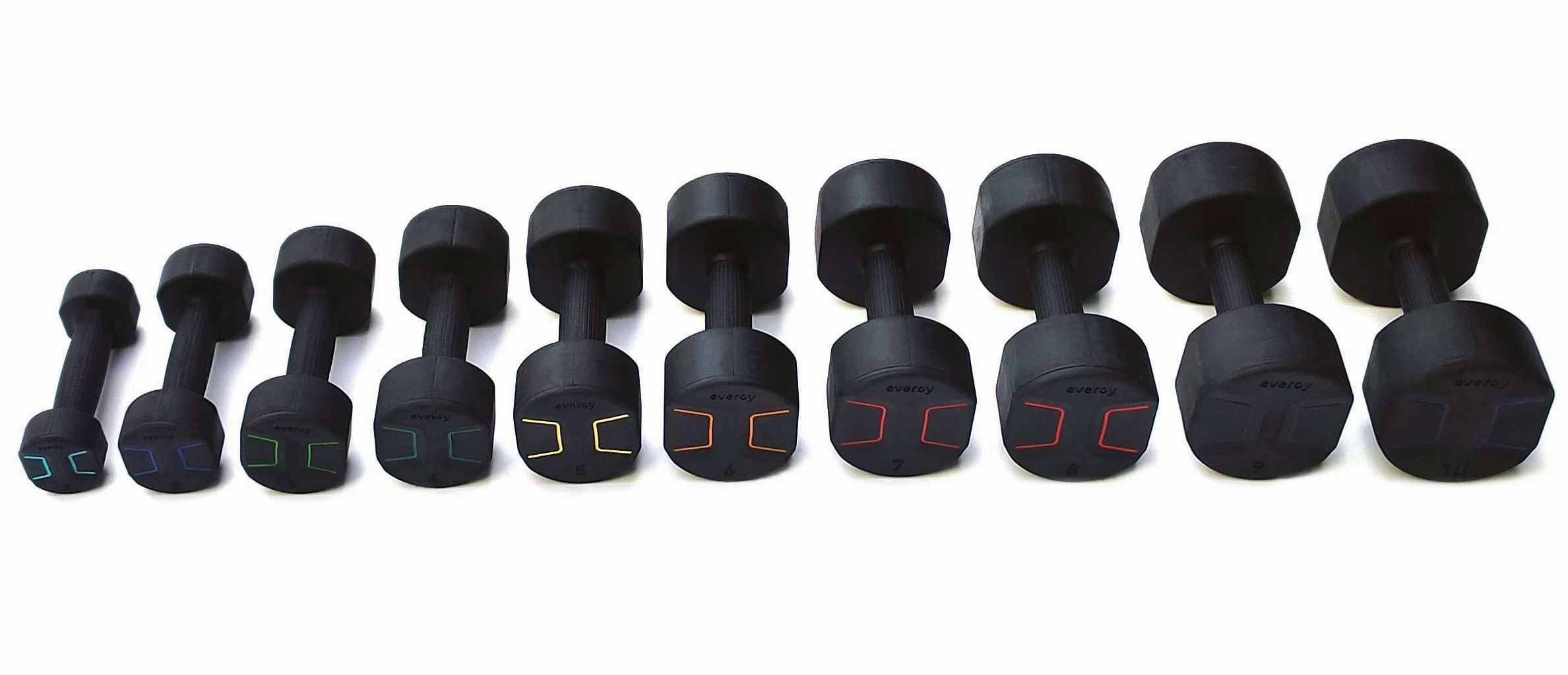 Studio evergy – Par de mancuernas de goma 1 a 10 kg. Halteres hexagonales para gimnasio en casa, fitness y entrenamiento de fuerza. Pesos Dumbbells.
