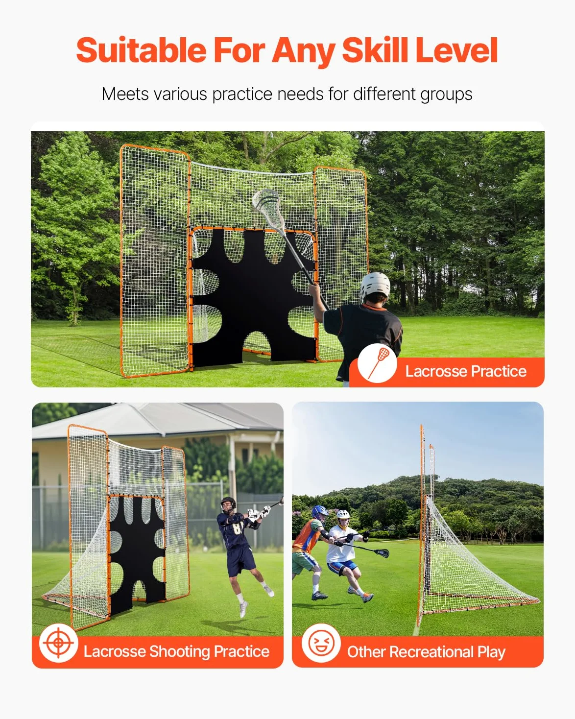 VEVOR Portería portátil de Lacrosse - Juego Completo de Accesorios de Entrenamiento con Cobertura extendida para jóvenes y Adultos