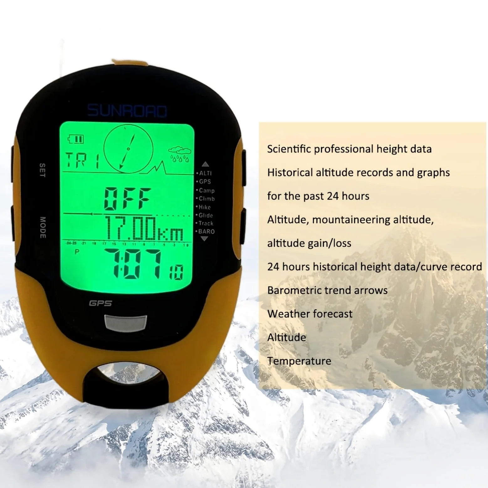 Altímetro electrónico GPS IPX4 Grado Impermeable Navegación Exterior Medidor de altitud Temperatura Humedad Brújula