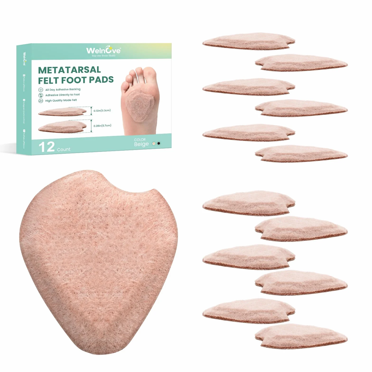 Almohadillas de fieltro metatarsiano para aliviar el dolor, juanetes y fascitis plantar (6 pares)