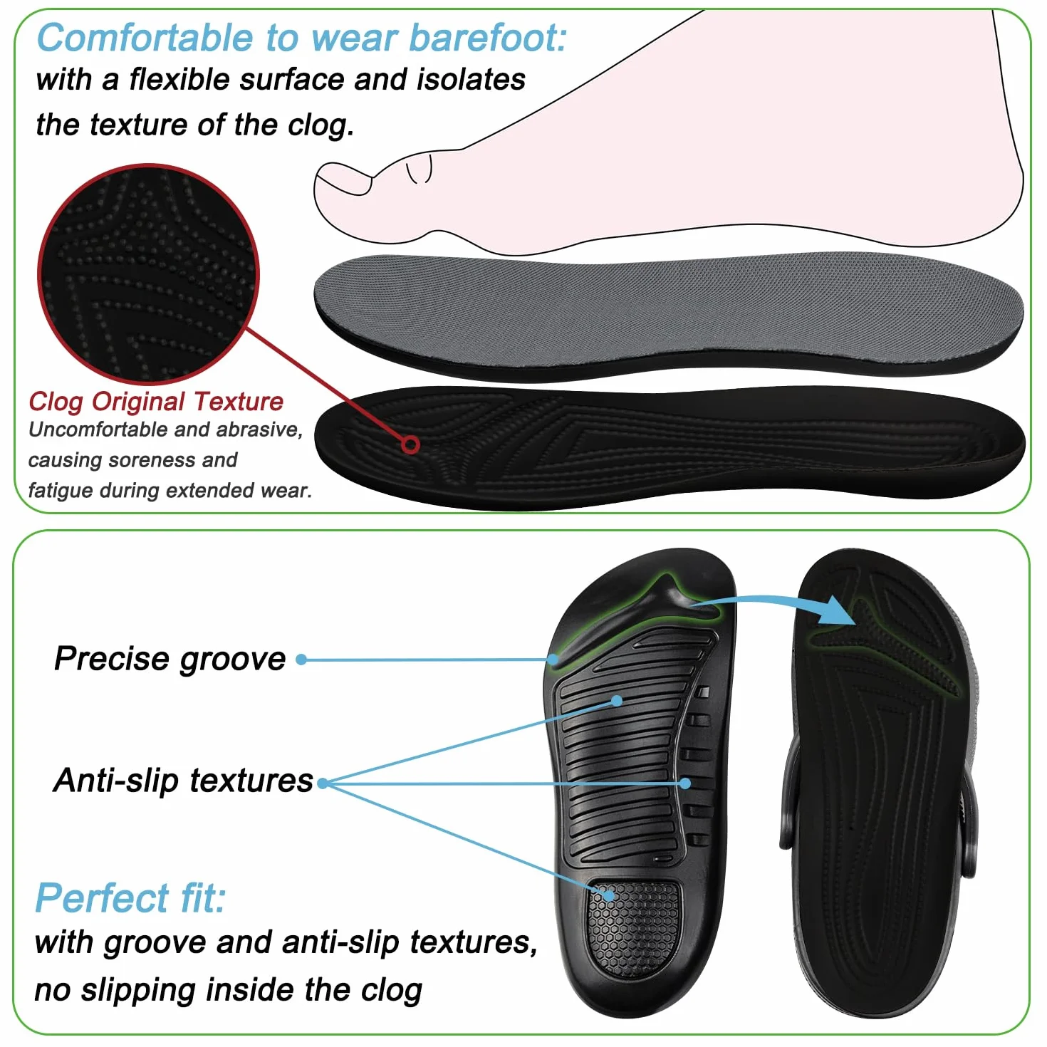 Endoto Plantillas para Crocs Classic Clog Barefoot Extra Anchas 37-38 EU