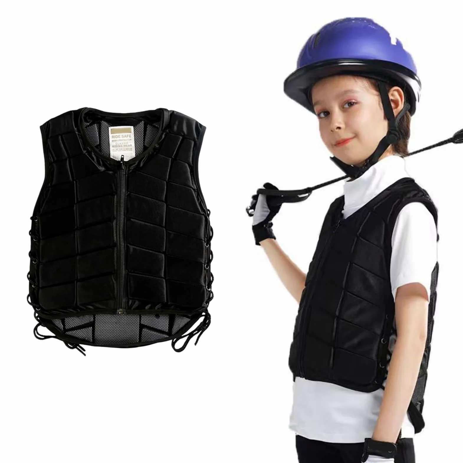Chaleco de equitación transpirable para niños, con protección de absorción de golpes, con cremallera, para equitación, entrenamiento de equitación