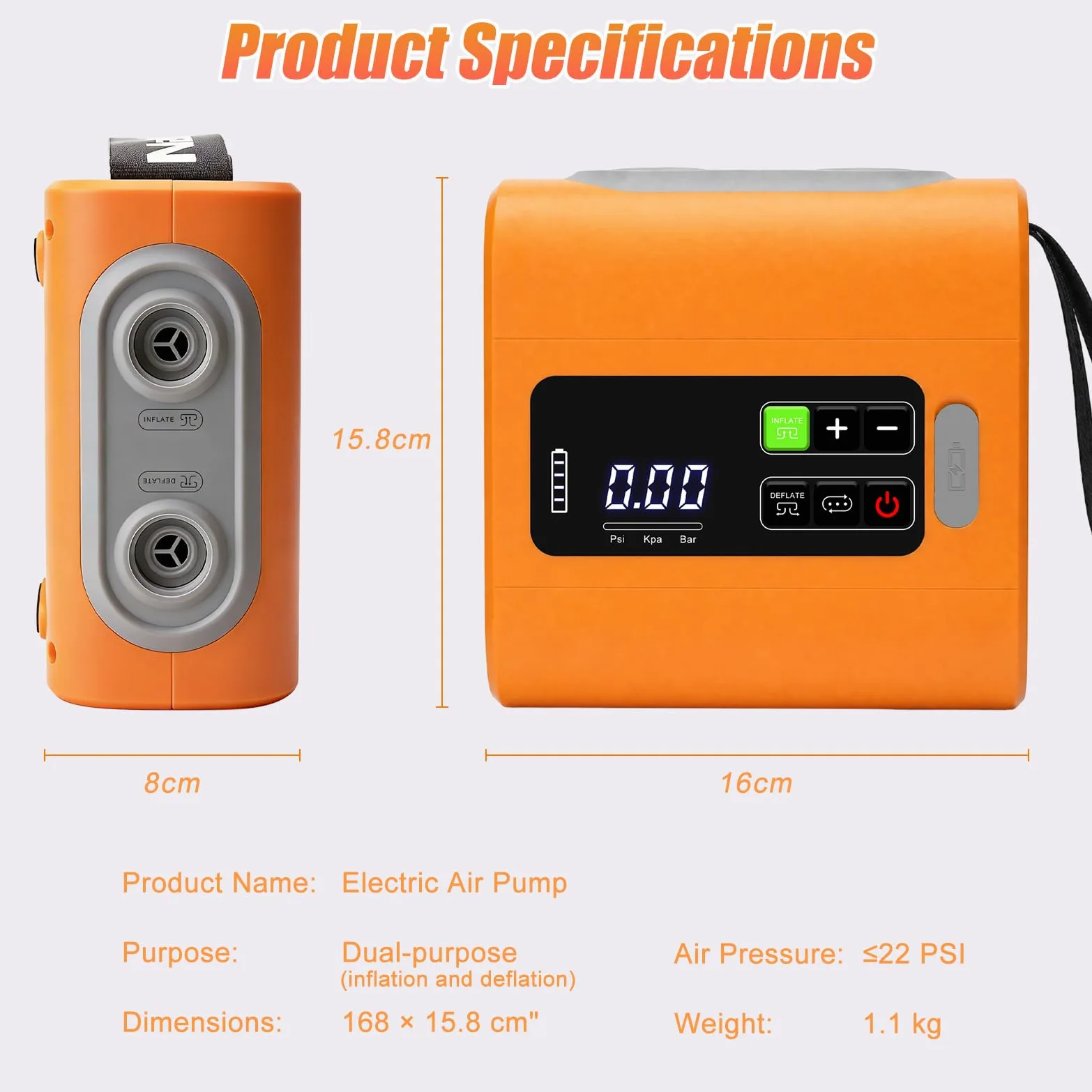 Bomba de Aire Eléctrica 22 PSI, Inflado/Desinflado | Inflador Paddle Surf Electrico, Auto-Off, 6 Boquillas para Tablas de Paddle, Barcos, Colchón