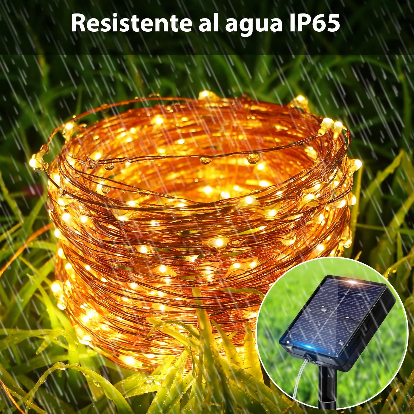 Peasur Guirnaldas Luces Exterior Solar 3 Pack 12+2M 120LED Luces Solares LED Jardin Luz Navidad Cadena Decoracion Arbol, Cálido