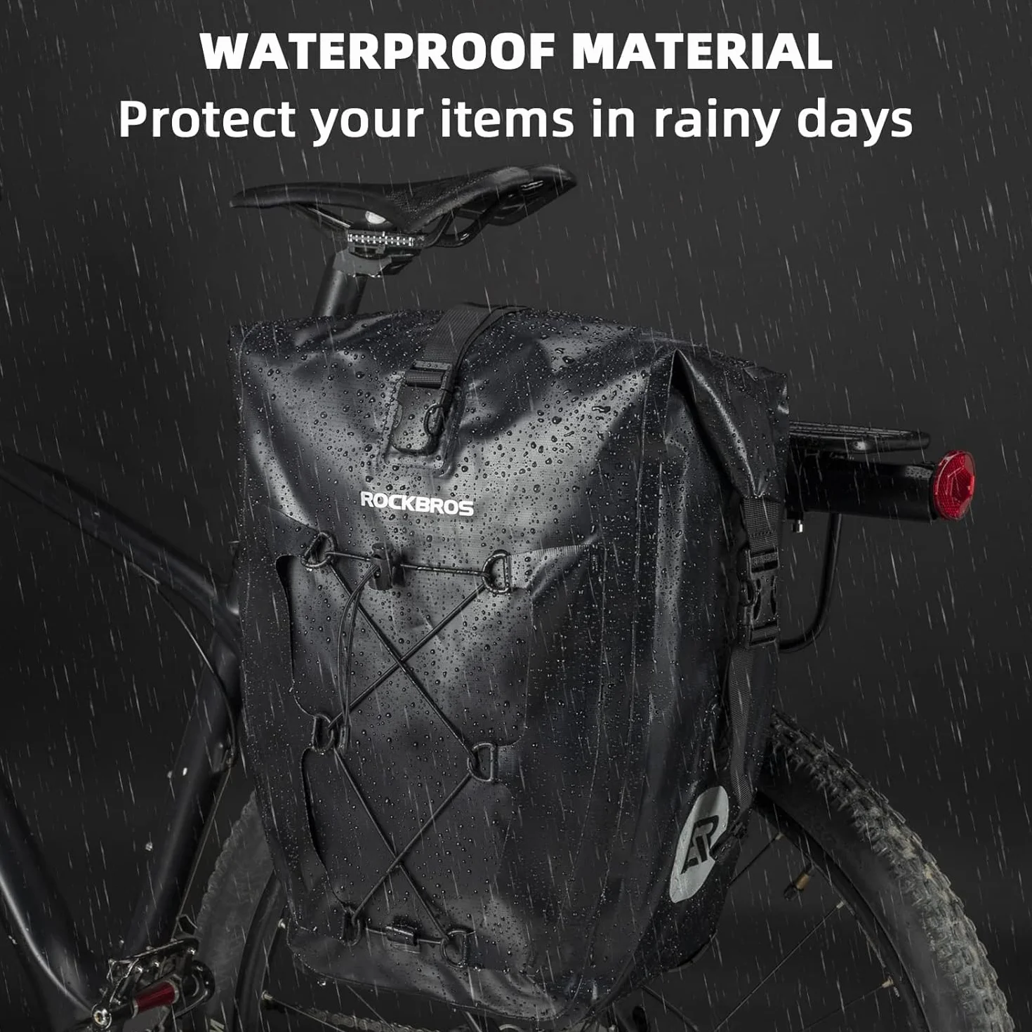 ROCKBROS Alforja Impermeable Trasera para Bicicleta 25L, Bolsa Grande de PVC para Portaequipajes para MTB Ciclismo (Verde, 2PCS)