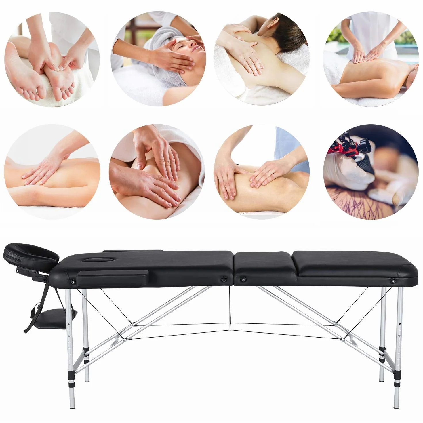 Yaheetech Camilla Masaje Plegable 3 Zonas 213x82x(67.5-89) cm Portátil Altura Ajustable Apoyacabezas Desmontables