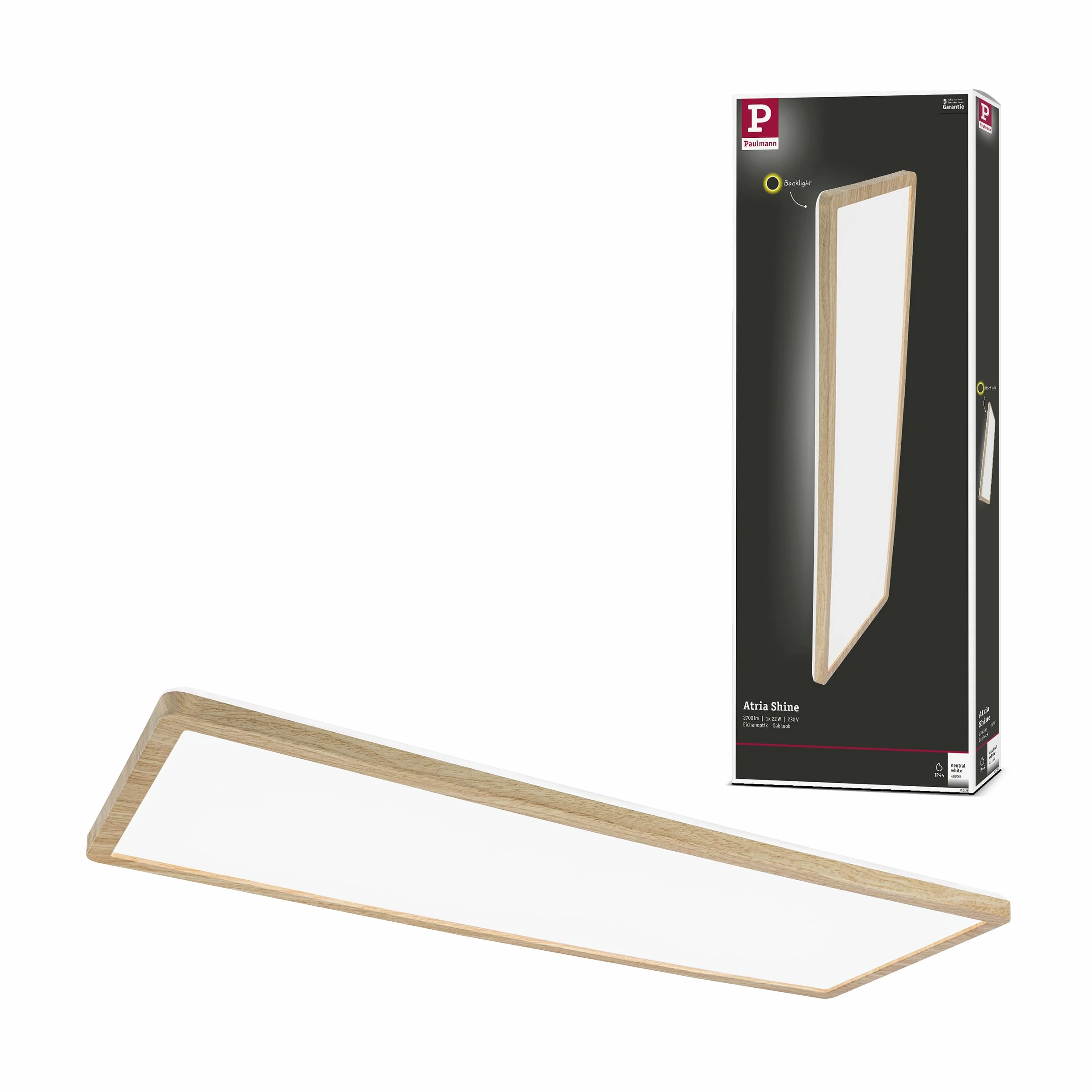 Paulmann Panel LED Atria Shine plafón cuadrado IP44 22W 2300lm 580mmx200mm acabado madera 4000K