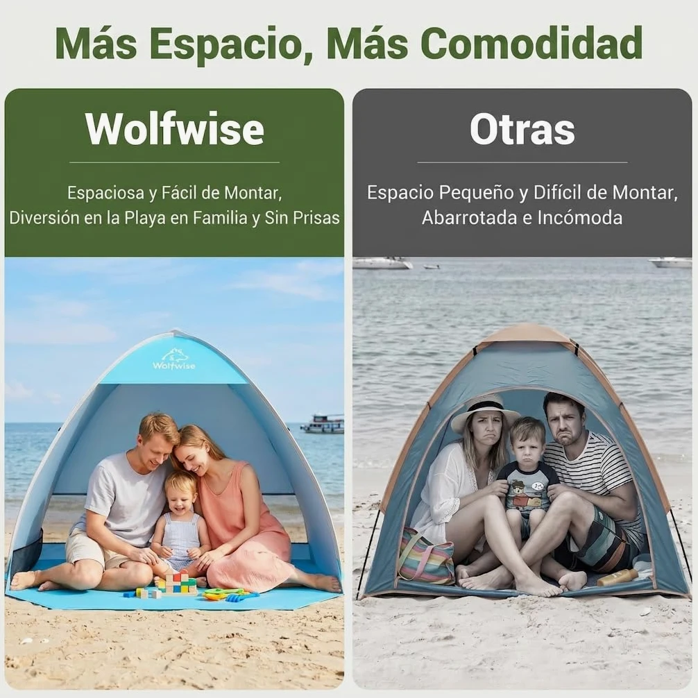 Wolfwise Carpa de Playa desplegable para 2-3 Personas, Refugio de Playa con protección UV 50+, Montaje en Segundos, Repelente al Agua y ventilada, 150 x 120 x 110 cm (59 x 47 x 43 in), Azul