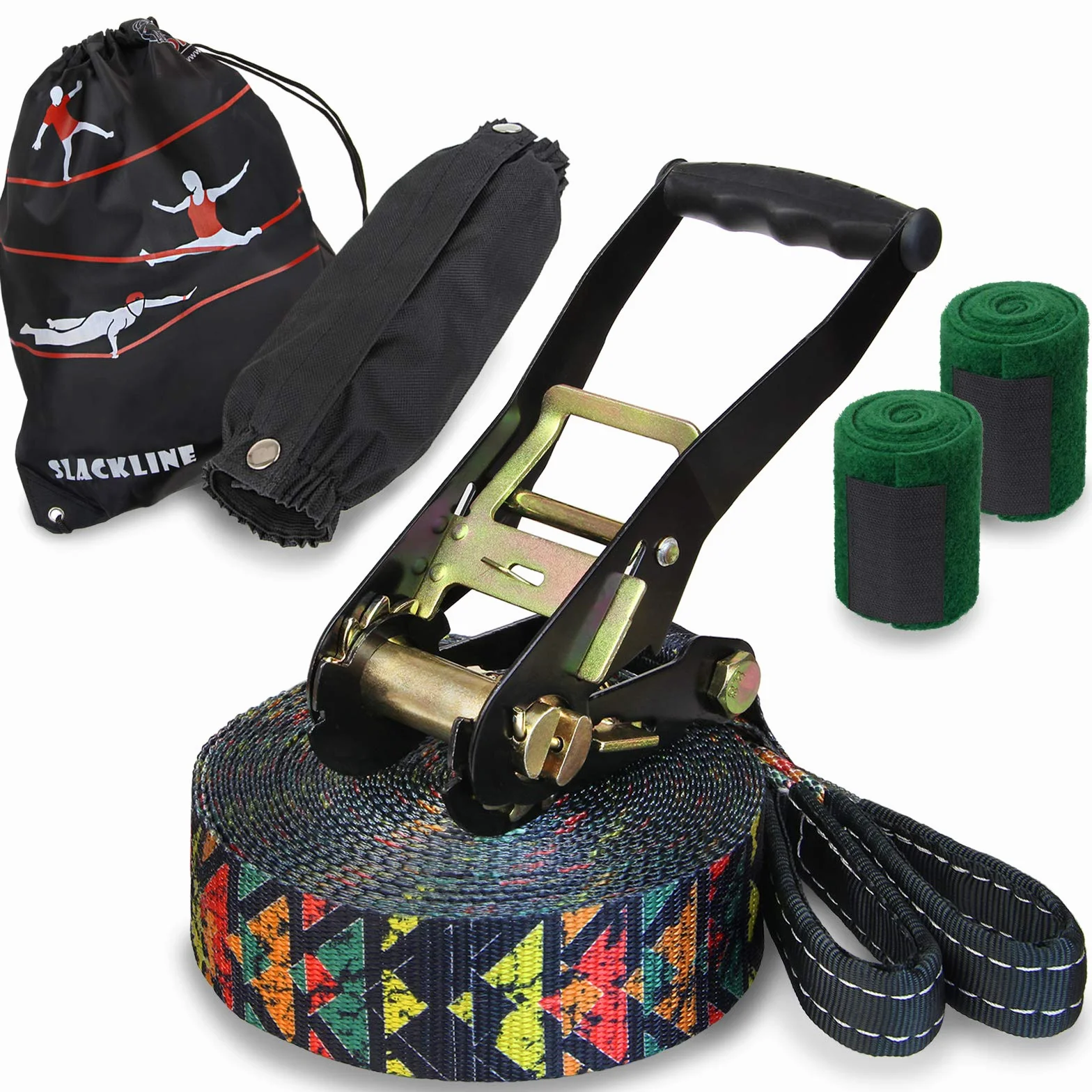 ALPIDEX Slackline Set 15 m + protector de árbol y protector de trinquete , ideal para niños, principiantes y expertos