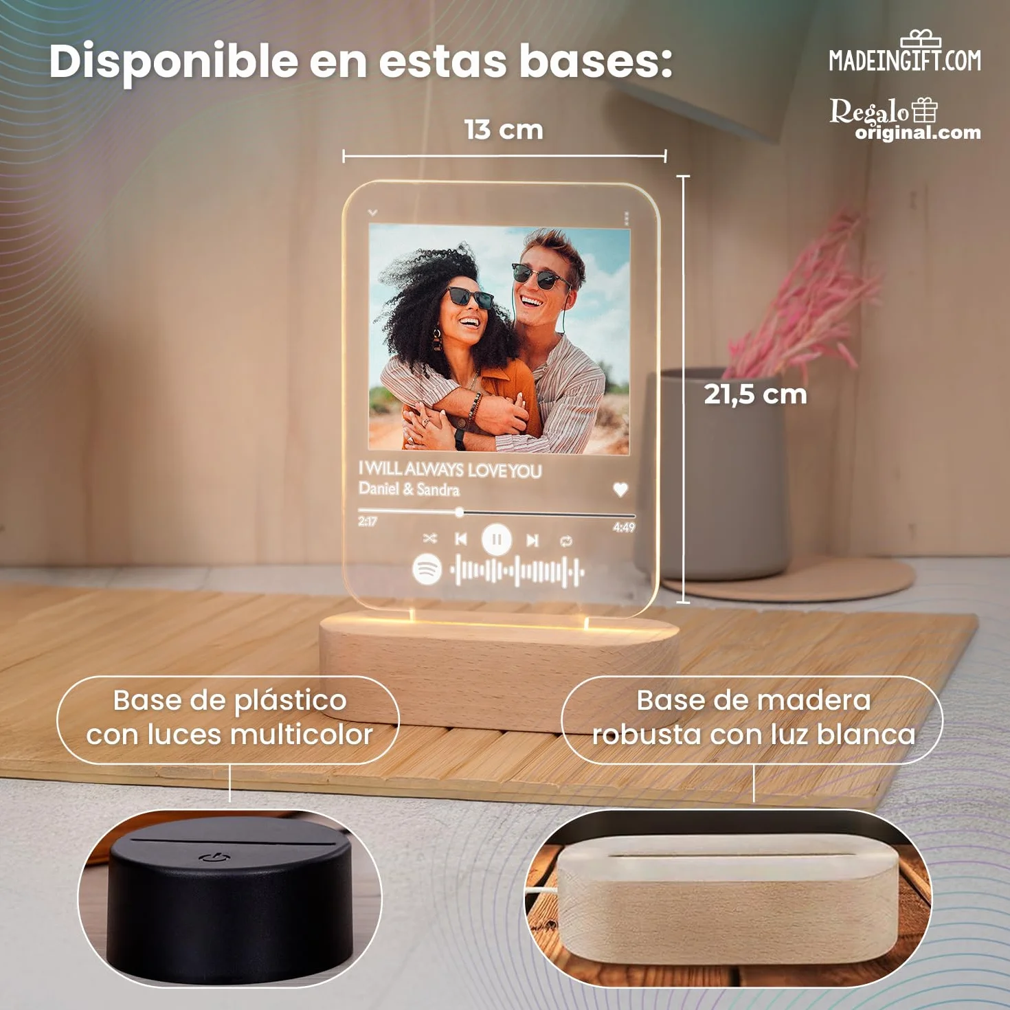 Lámpara Spotify Personalizada con Foto y Código Escaneable - Regalo Original para Parejas