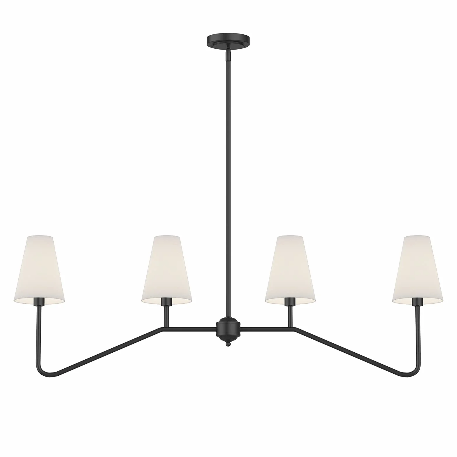 47" W 4-Light Linear Kitchen Island Lighting Fixture Classic Chandelier Matt Black White Linen Shades 160W