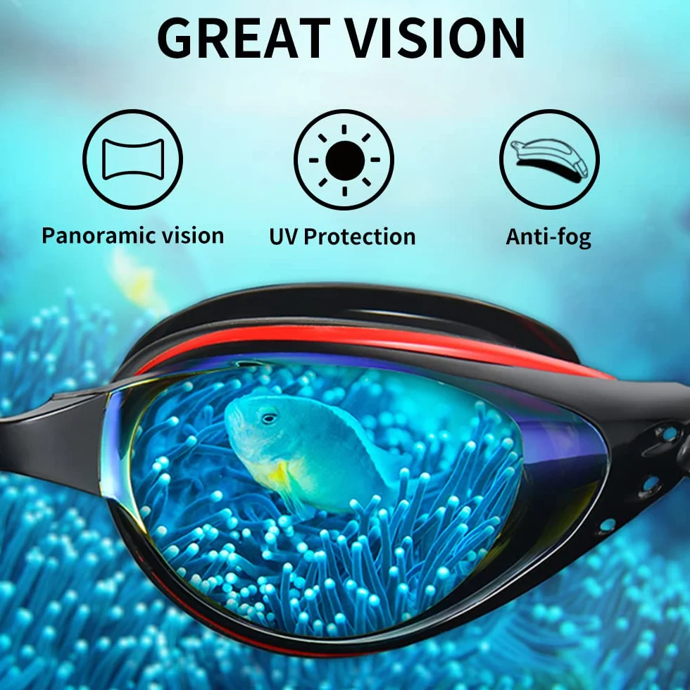 Gafas de natación, Gafas de natación con Lentes Anti Niebla para Mujer niños Hombres, Gafas de natación, -4, Negro