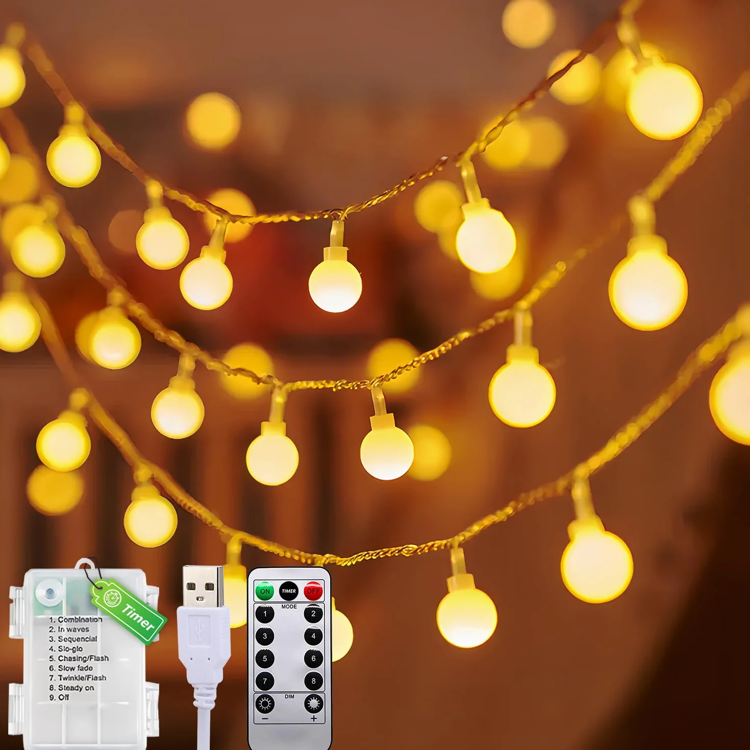 Taiyongkang Guirnalda Luces 6M 40LED Luces de Cadena USB Pilas 8 Modos Control Remoto Temporizador Decorativas Interior Exterior