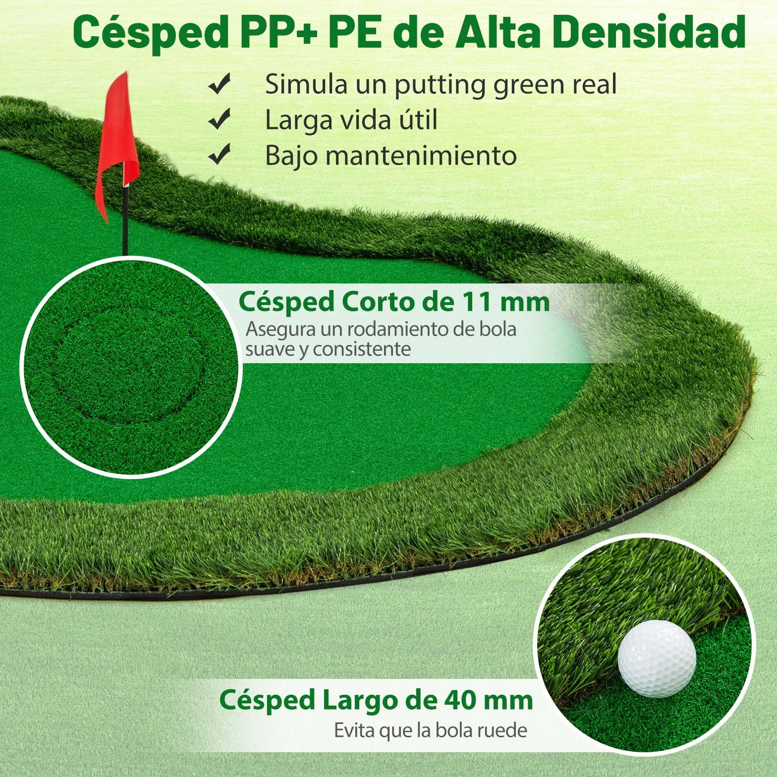 COSTWAY Alfombra de Putting de Golf, 300 X 150 CM, 3 Hoyos, 3 Banderas y Tazas, Tapete de Golf, Putting Mat Interiores Exteriores