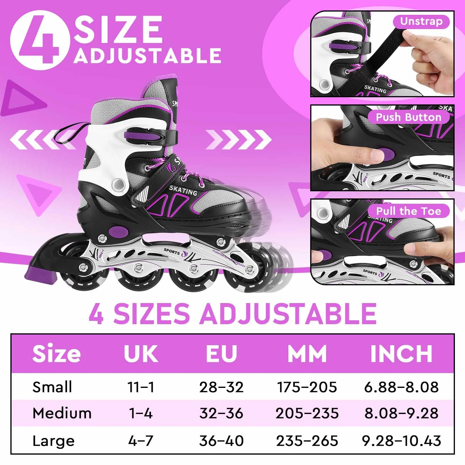 Patines en línea Ajustables para Niños y Niñas con Ruedas Luminosas, Patines de Ruedas para Principiantes
