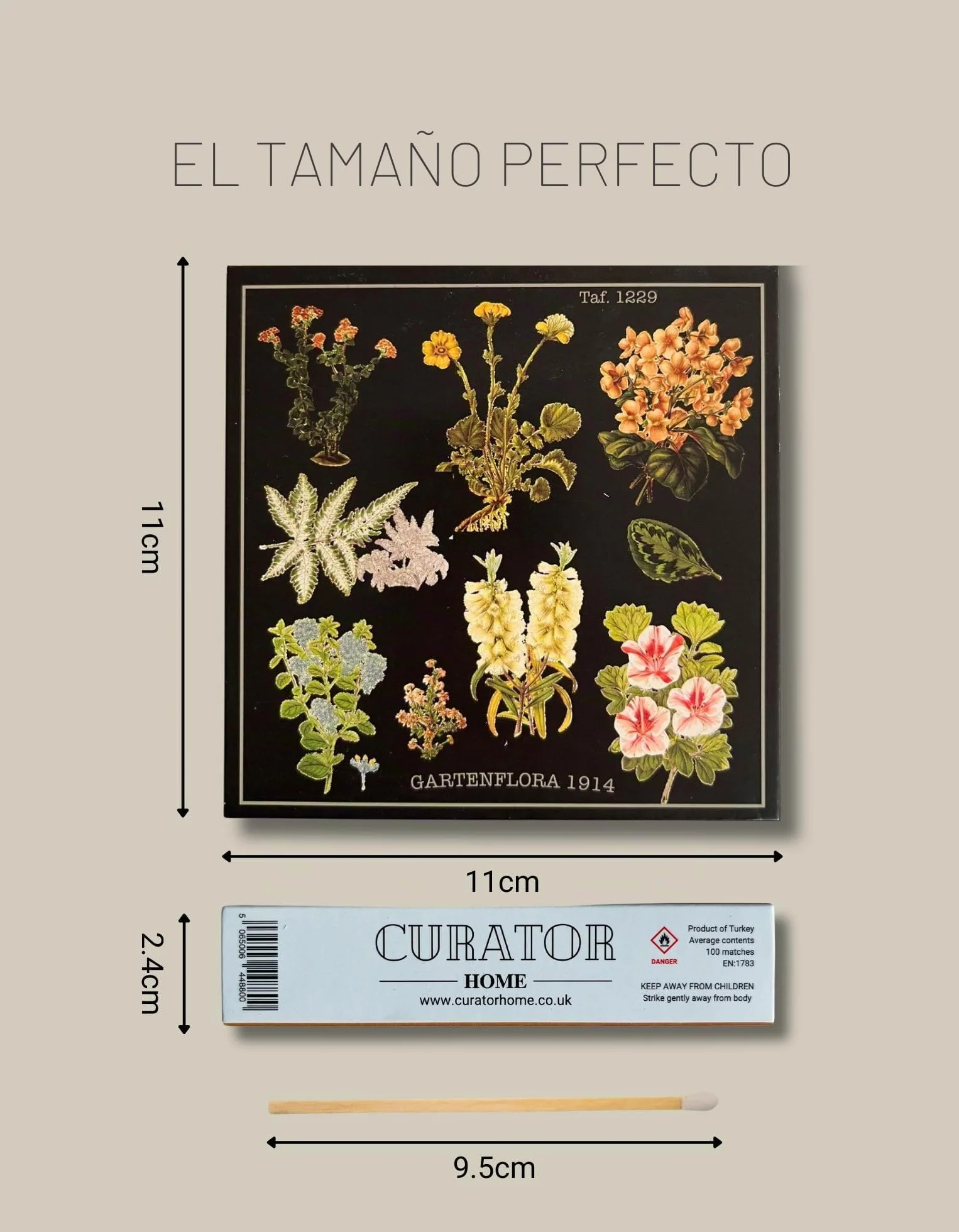 Curator Home Cerillas de seguridad largas Caja de cerillas cuadrada elegante Floral