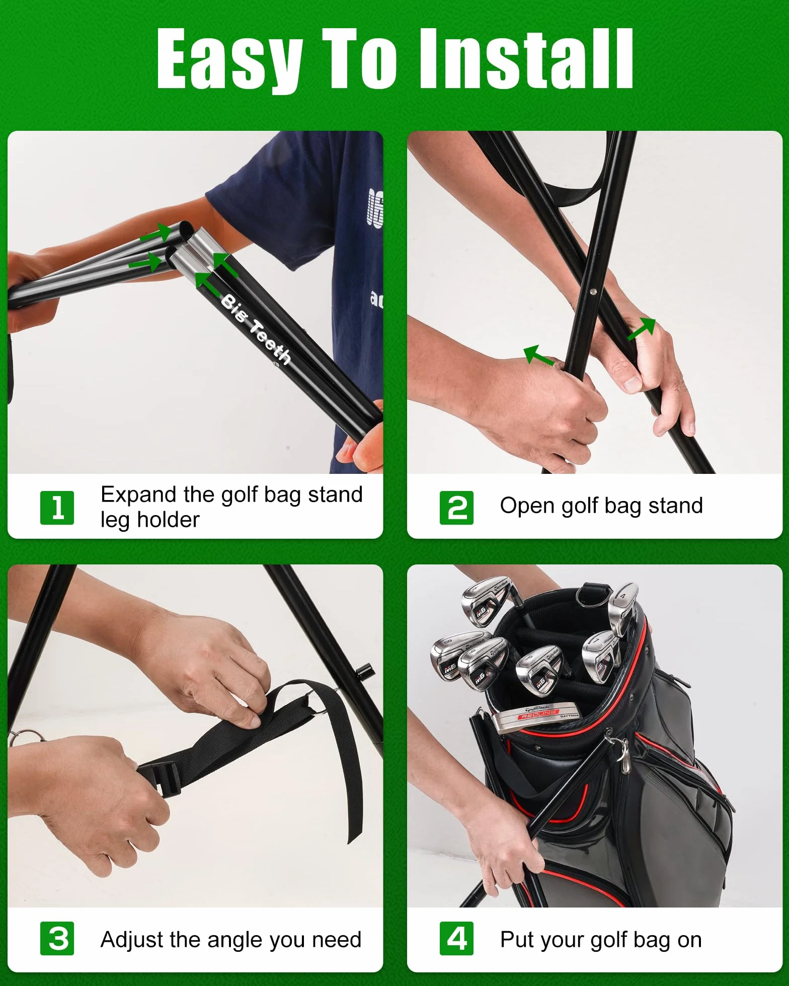 Soporte para bolsa de golf para carrito, plegable, ligero, negro