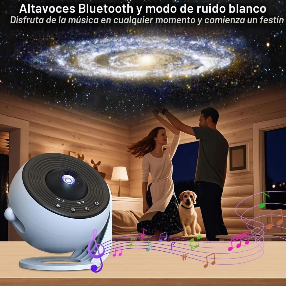 Proyector de Cielo Estrellado con 12 Discos Planetarios, Rotación 360°, Control Remoto