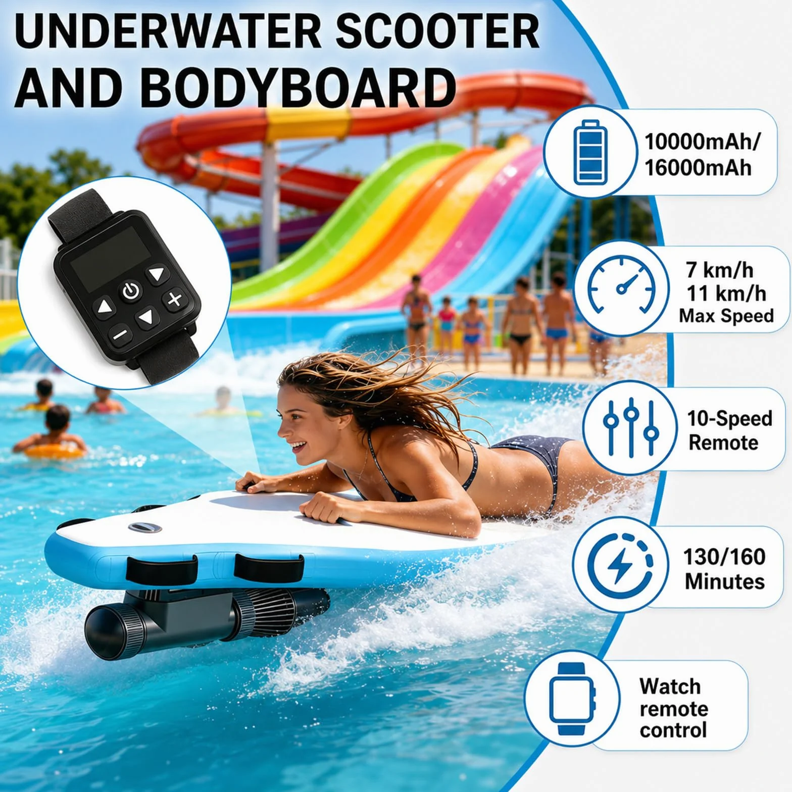 Tabla de Surf Eléctrica Y Scooter Subacuático 2 En 1, Tabla de Bodyboard Inflable para Adultos, Motor Sup 500w/700w, 3-7 Km/H, 40-130 Min, Modo Dual para Principiantes Y Profesionales 500W10A