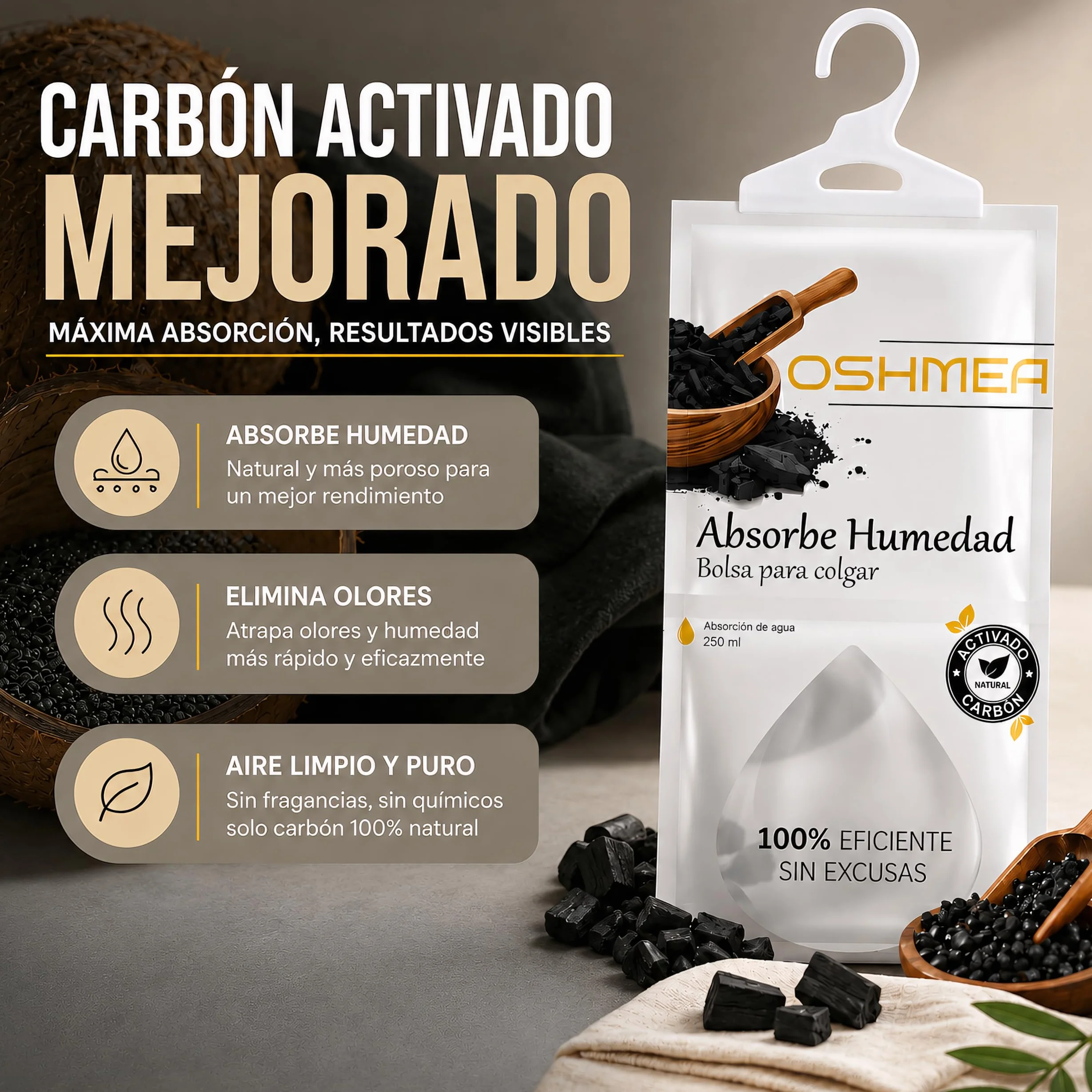 Pack de 5 Bolsas Antihumedad con Carbon Activado Deshumidificador Armario