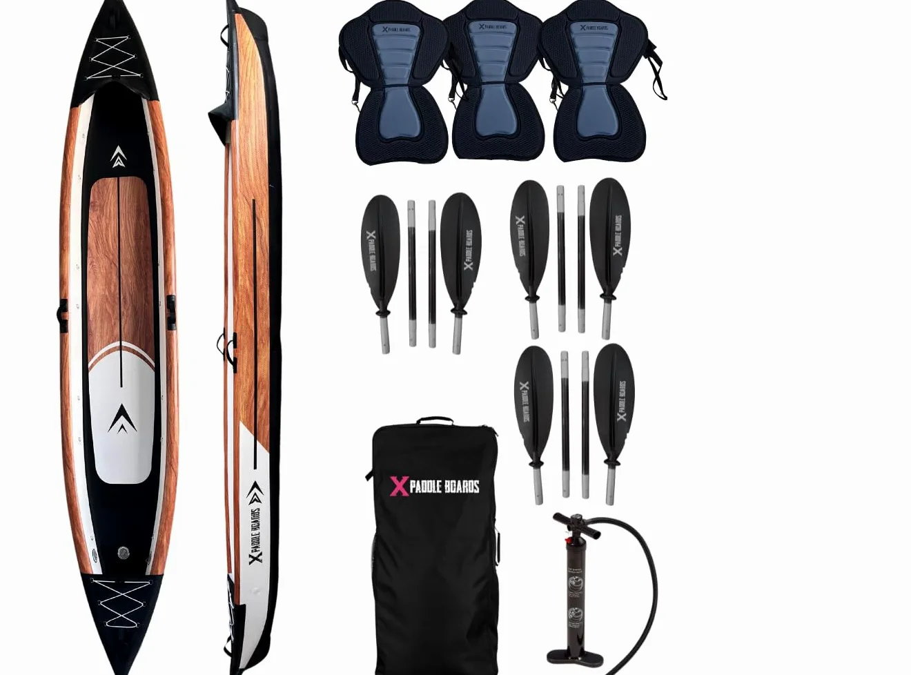 Canoa Kayak Inflable 3 Plazas Dropstitch 490 x 85 x 42 cm K-Black