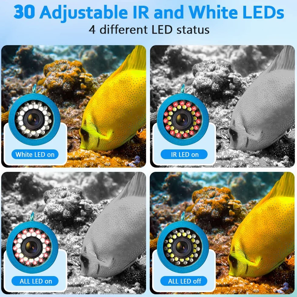 Cámara de Pesca Submarina con Buscador de Peces de 7 Pulgadas Cámara de Pesca HD 1000TVL Impermeable 15M Sonda de Pesca para Pesca en el mar, Pesca en Hielo, Pesca en Barco
