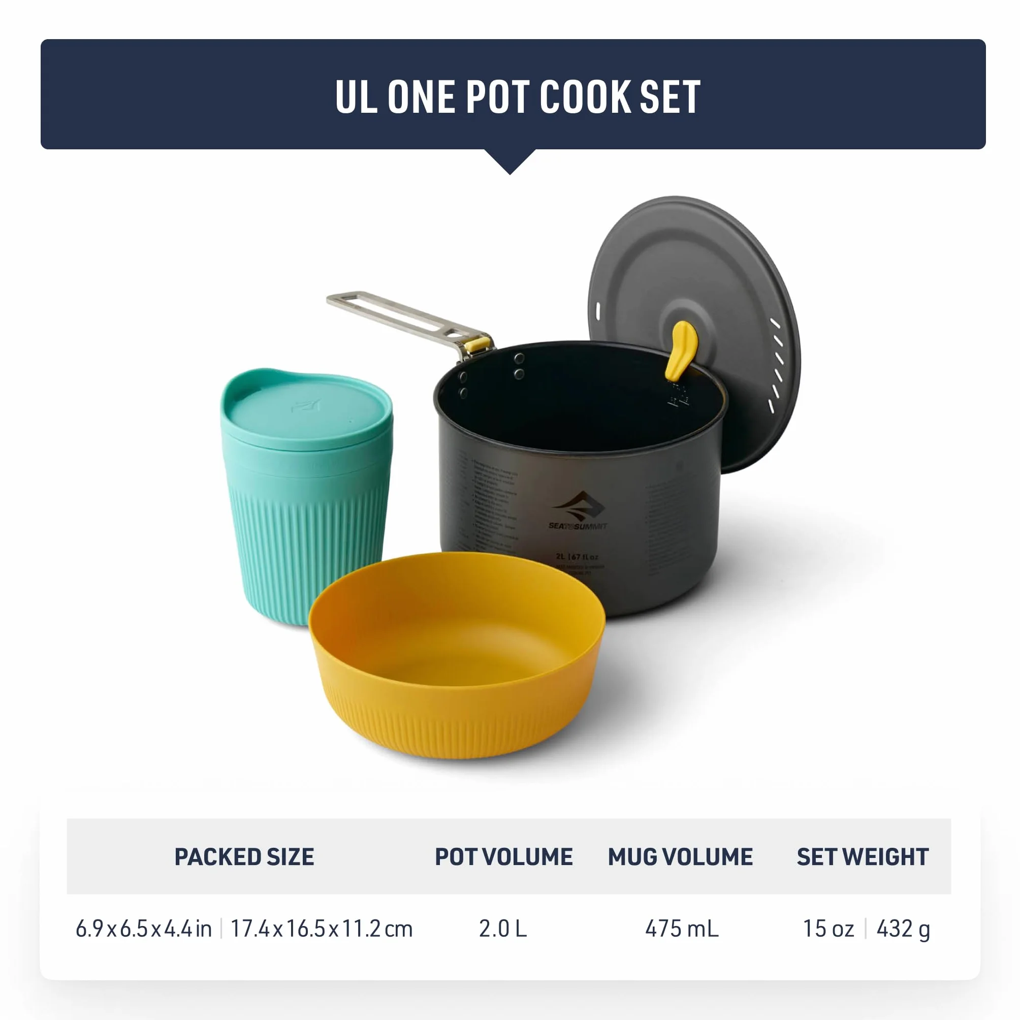 Sea to Summit Frontier UL One Pot Cook Set – 2L Pot + Medium Bowl + Insulated Mug blue-yellow