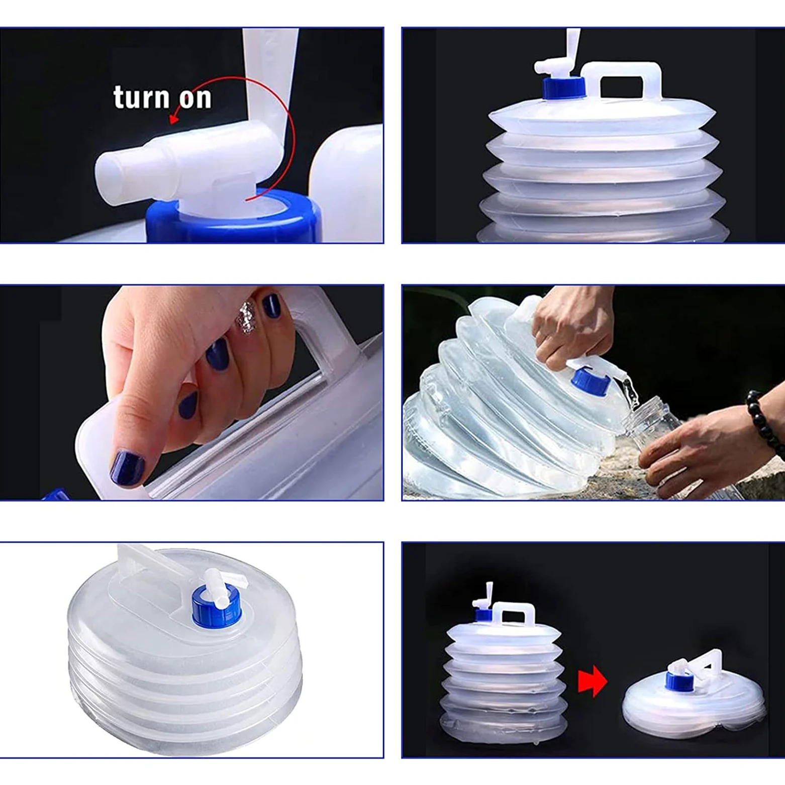 Contenedor de agua plegable, sin BPA, portátil, para camping, con grifo, cubo de agua plegable para actividades al aire libre, picnic, fiesta, barbacoa, pesca